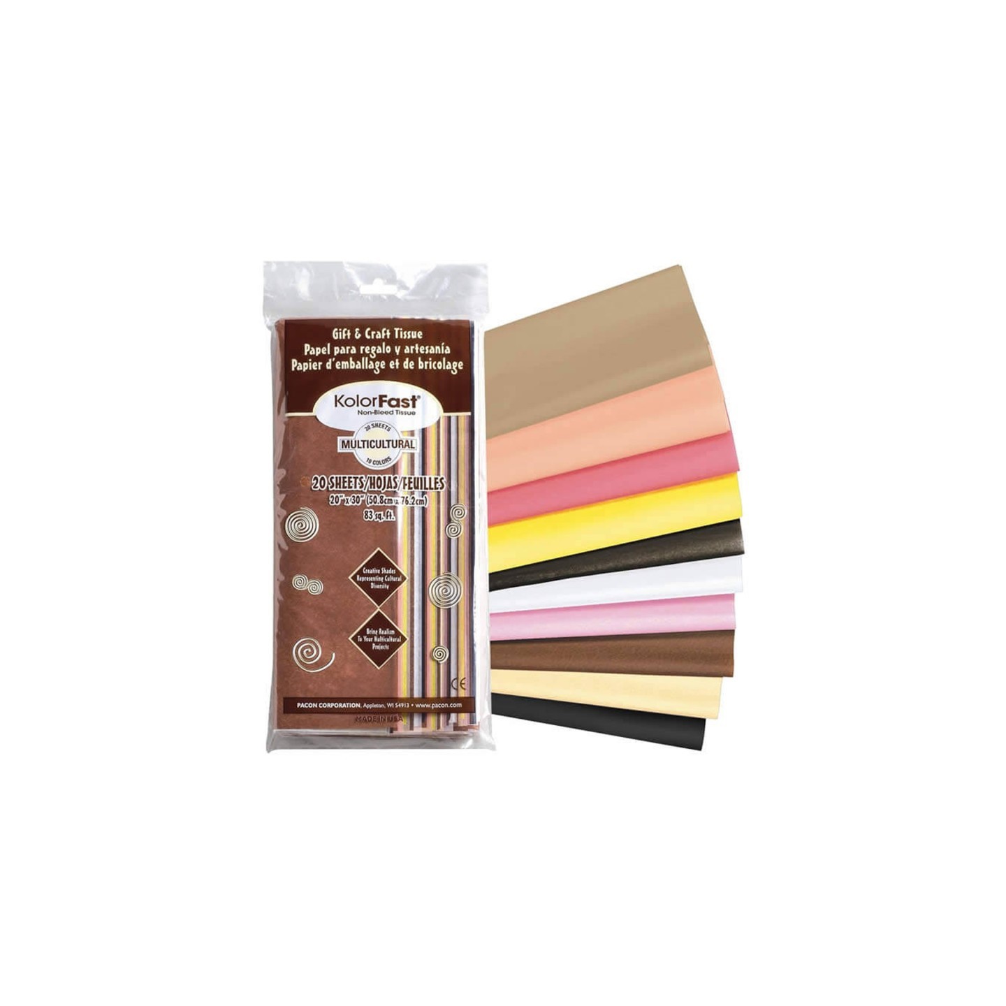 KolorFast® Multi-Cultural Tissue Assortment, 10 Assorted Colors, 20" x 30", 20 Sheets