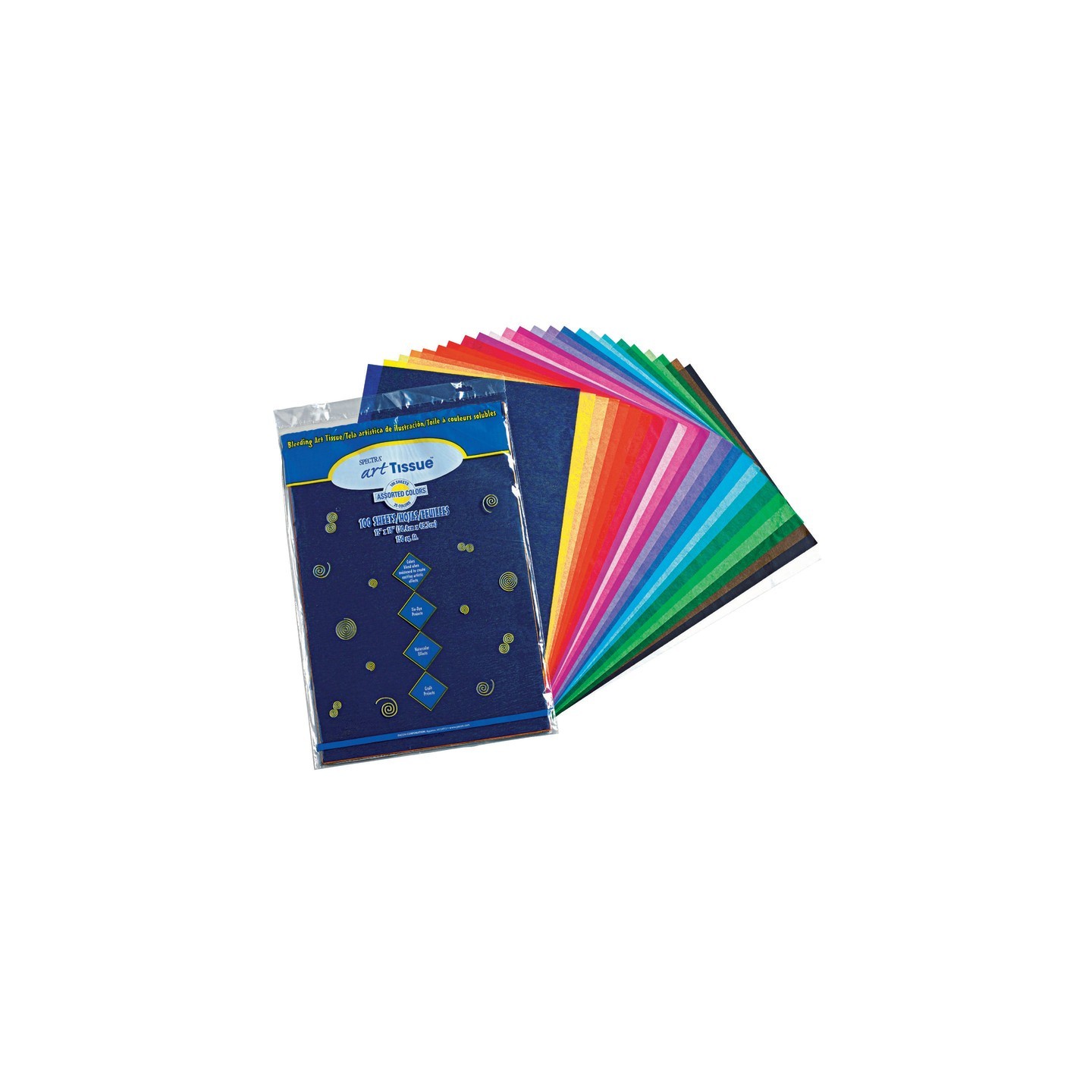 Spectra® Deluxe Bleeding Art Tissue, 25 Assorted Colors, 12" x 18", 100 Sheets