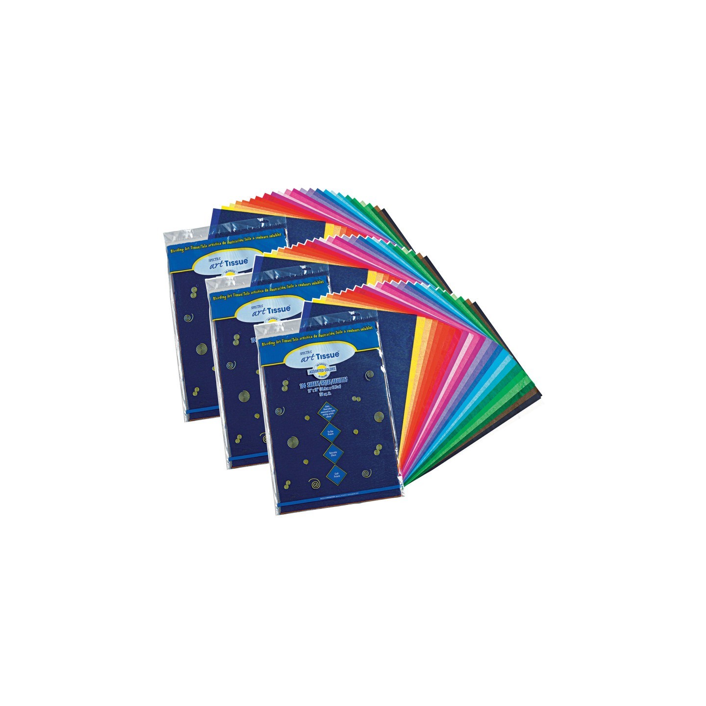 Spectra® Deluxe Bleeding Art Tissue, 25 Assorted Colors, 12" x 18", 100 Sheets Per Pack, 3 Packs