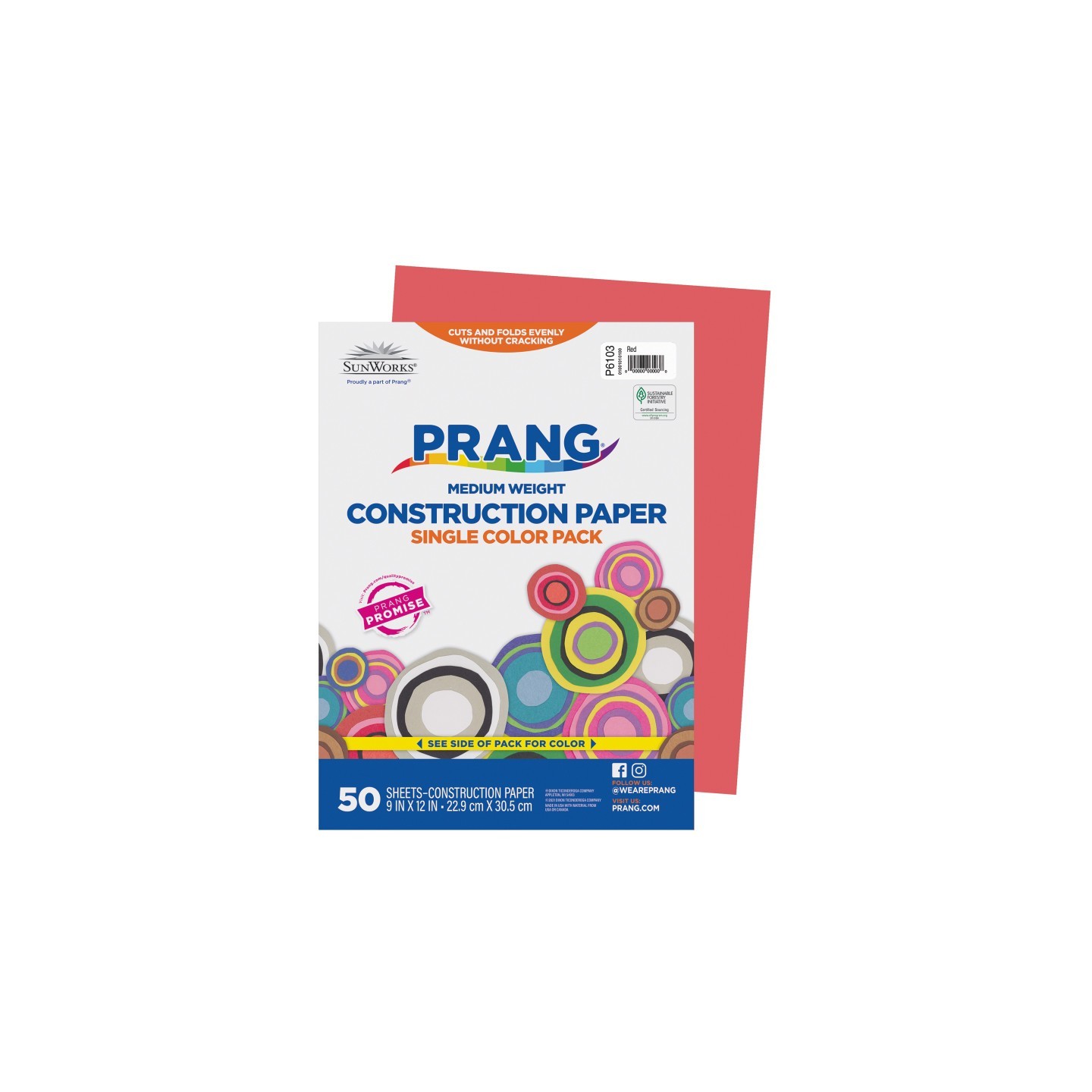 Prang® Construction Paper, Medium Weight, Red, 9" x 12", 50 Sheets