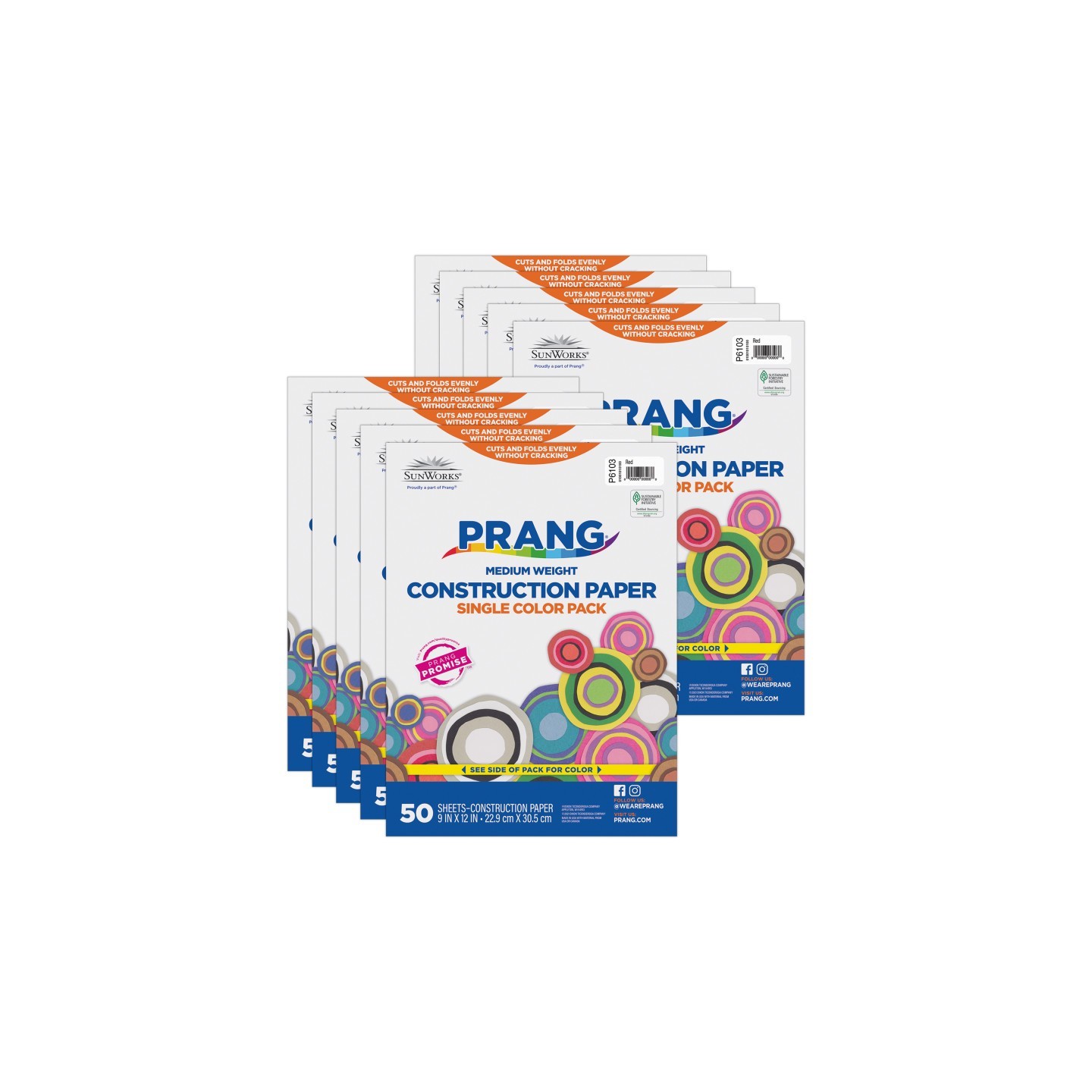 Prang® Construction Paper, Medium Weight, Red, 9" x 12", 50 Sheets Per Pack, 10 Packs