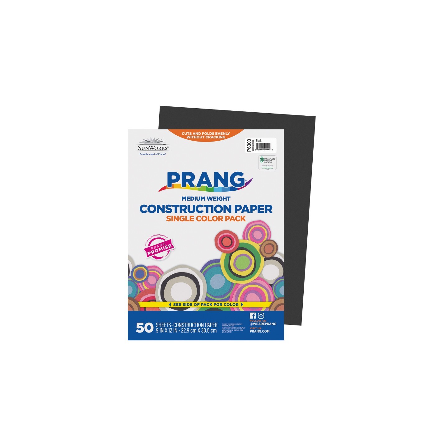 Prang® Construction Paper, Medium Weight, Black, 9" x 12", 50 Sheets
