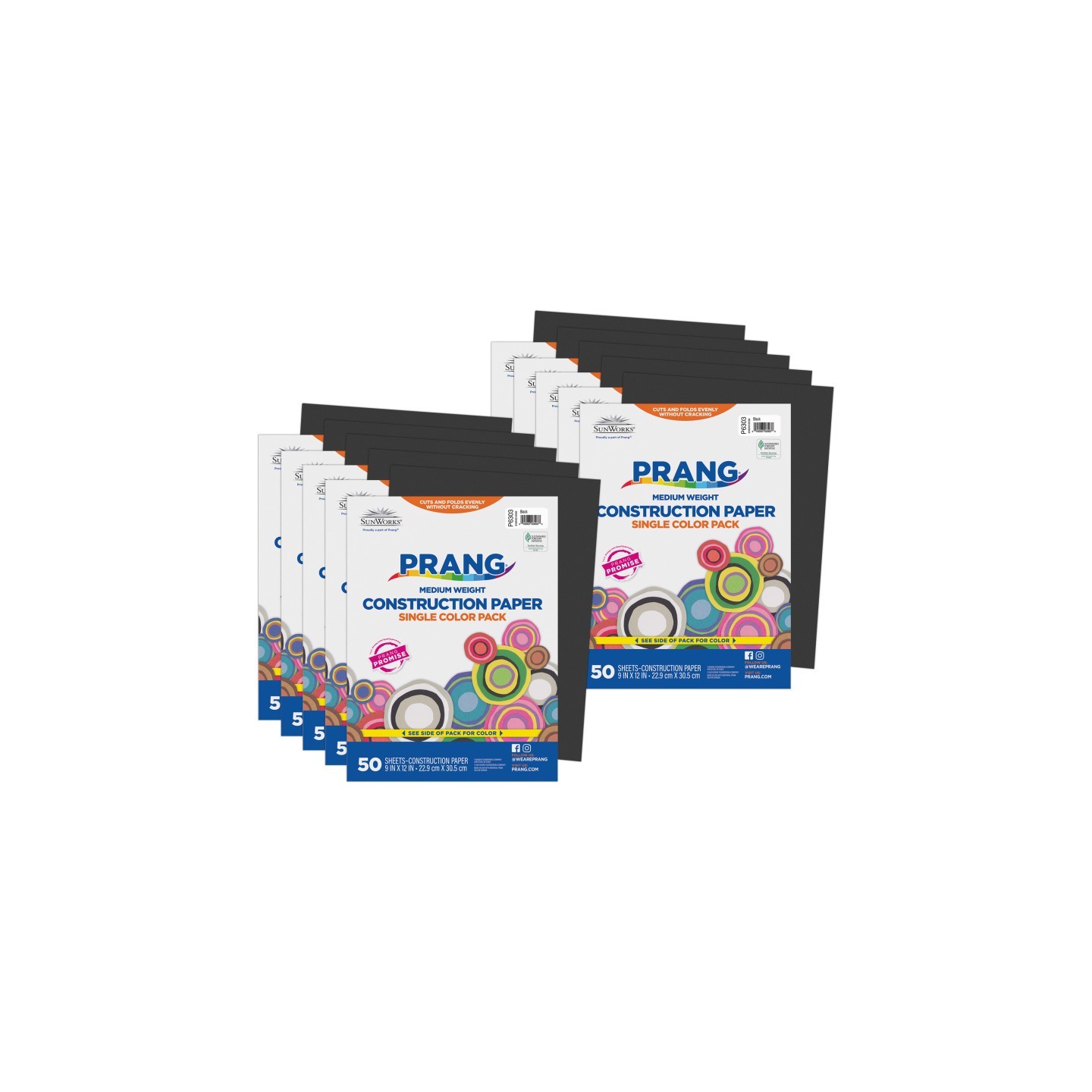 Prang® Construction Paper, Medium Weight, Black, 9" x 12", 50 Sheets Per Pack, 10 Packs