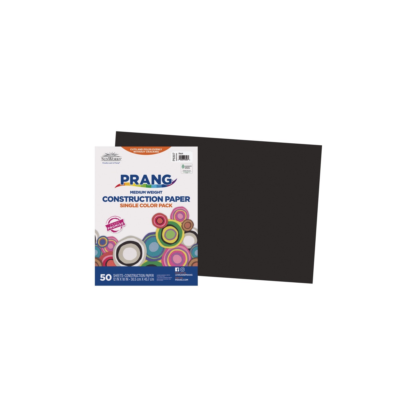 Prang® Construction Paper, Medium Weight, Black, 12" x 18", 50 Sheets
