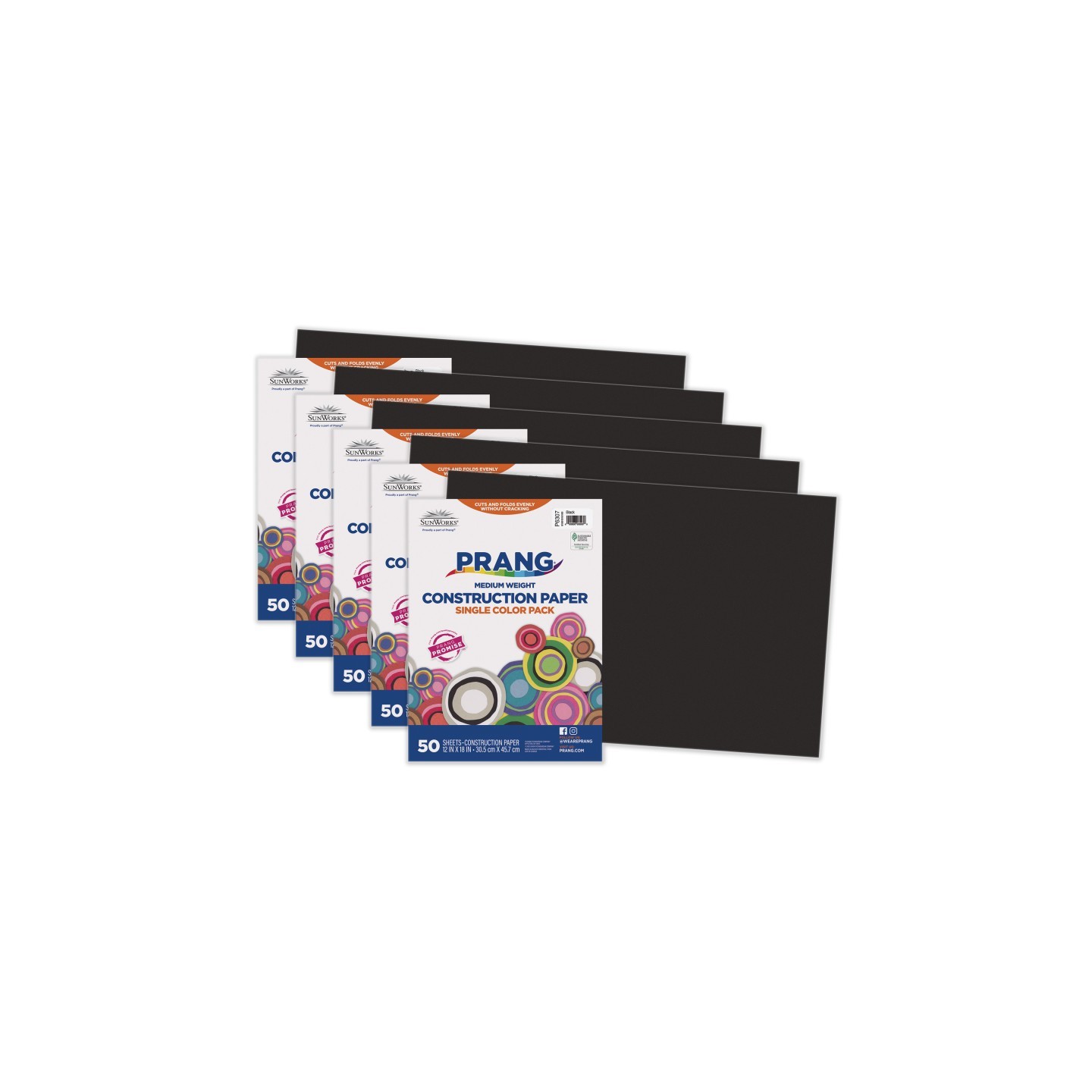 Prang® Construction Paper, Medium Weight, Black, 12" x 18", 50 Sheets Per Pack, 5 Packs