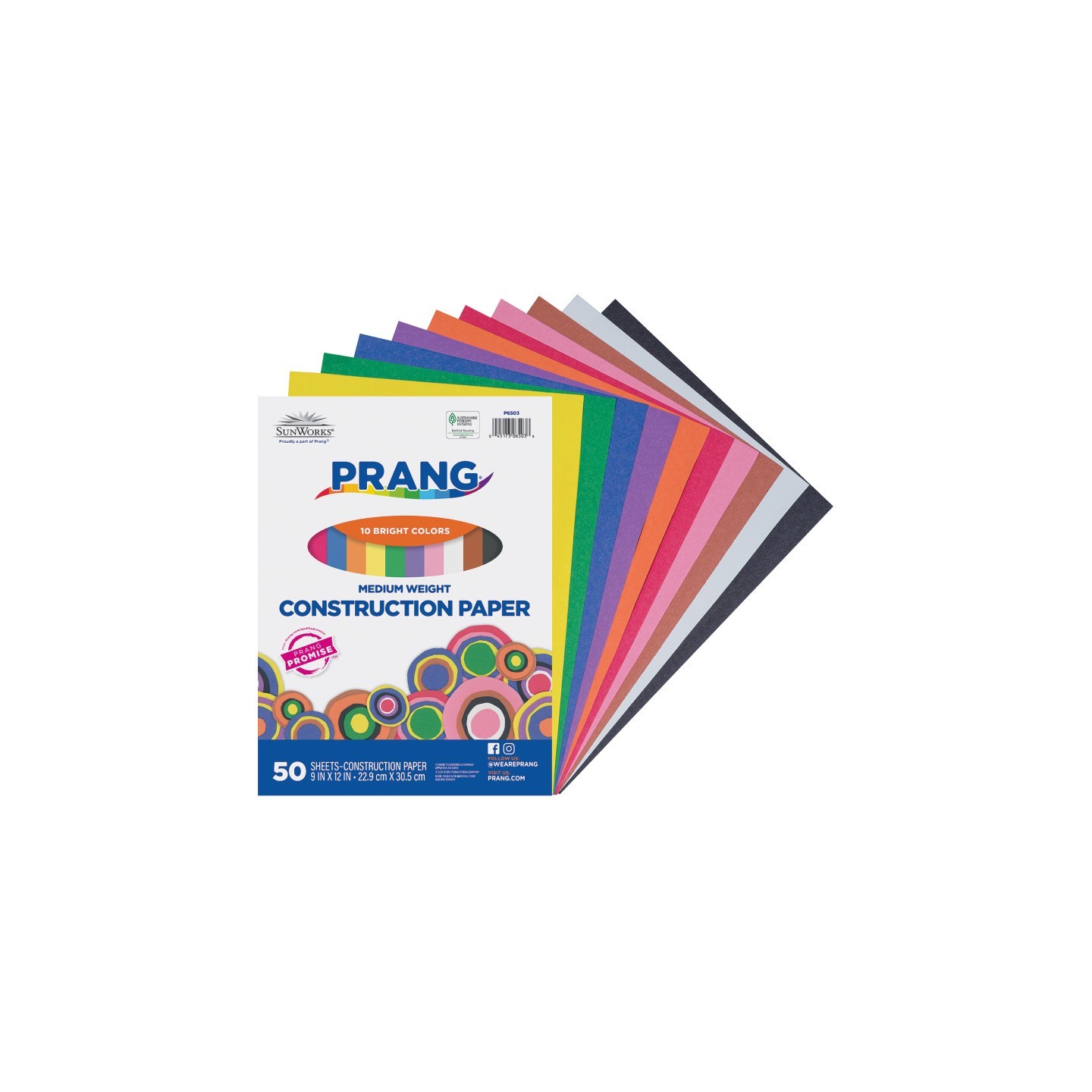 Prang® Construction Paper, Medium Weight, 10 Assorted Colors, 9" x 12", 50 Sheets