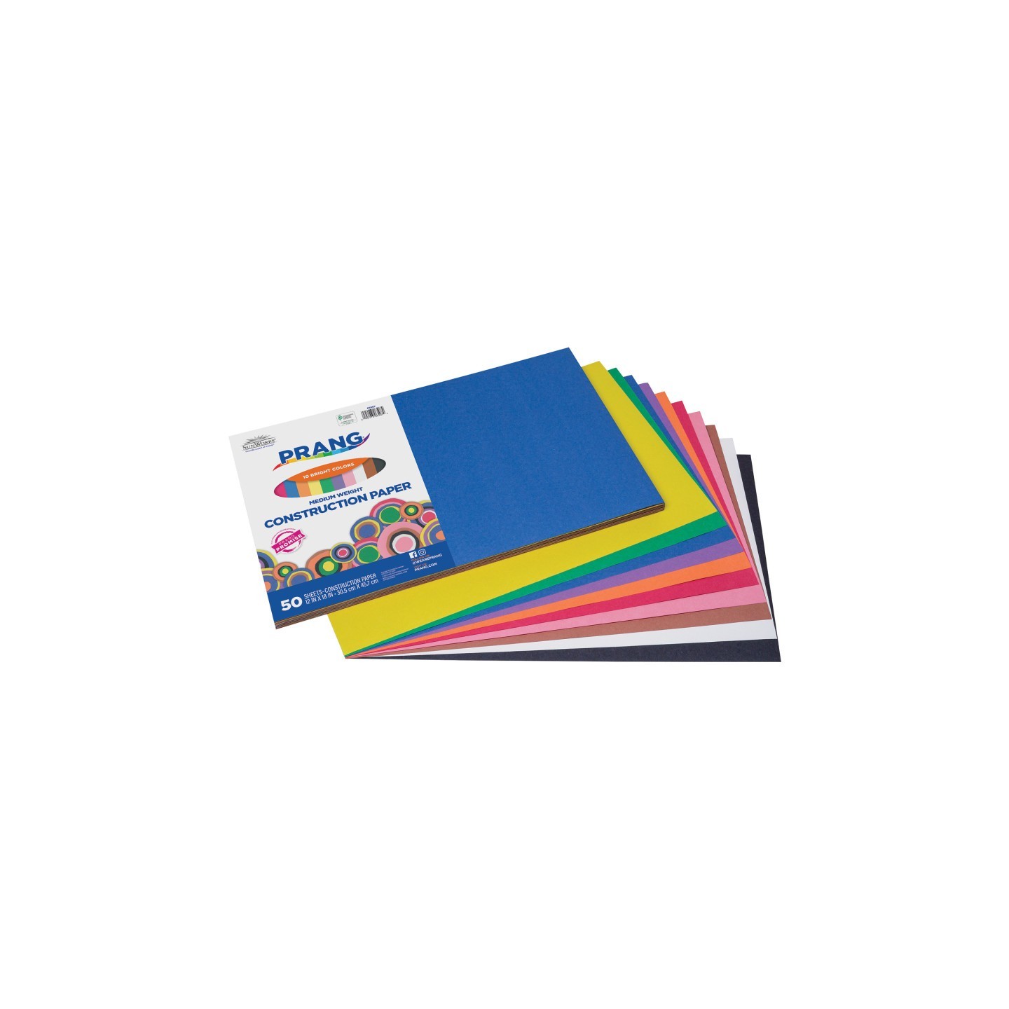 Prang® Construction Paper Assorted, 10 Assorted Colors, 12" x 18", 50 Sheets