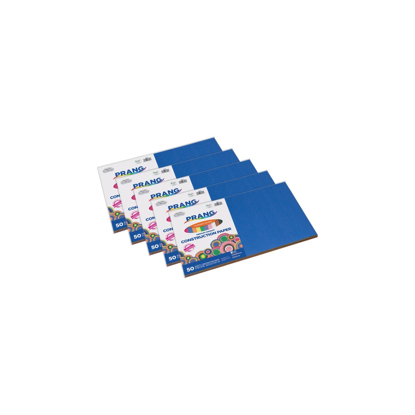 Prang® Construction Paper Assorted, 10 Assorted Colors, 12" x 18", 50 Sheets Per Pack, 5 Packs