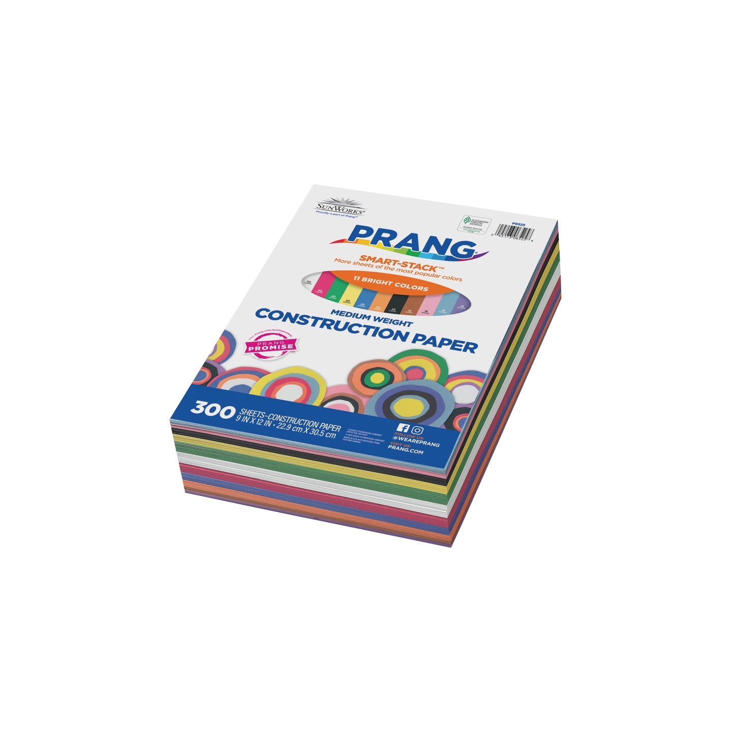 Prang® Construction Paper Smart Stack™ 11 Colors, 11 Assorted Colors, 9" x 12", 300 Sheets