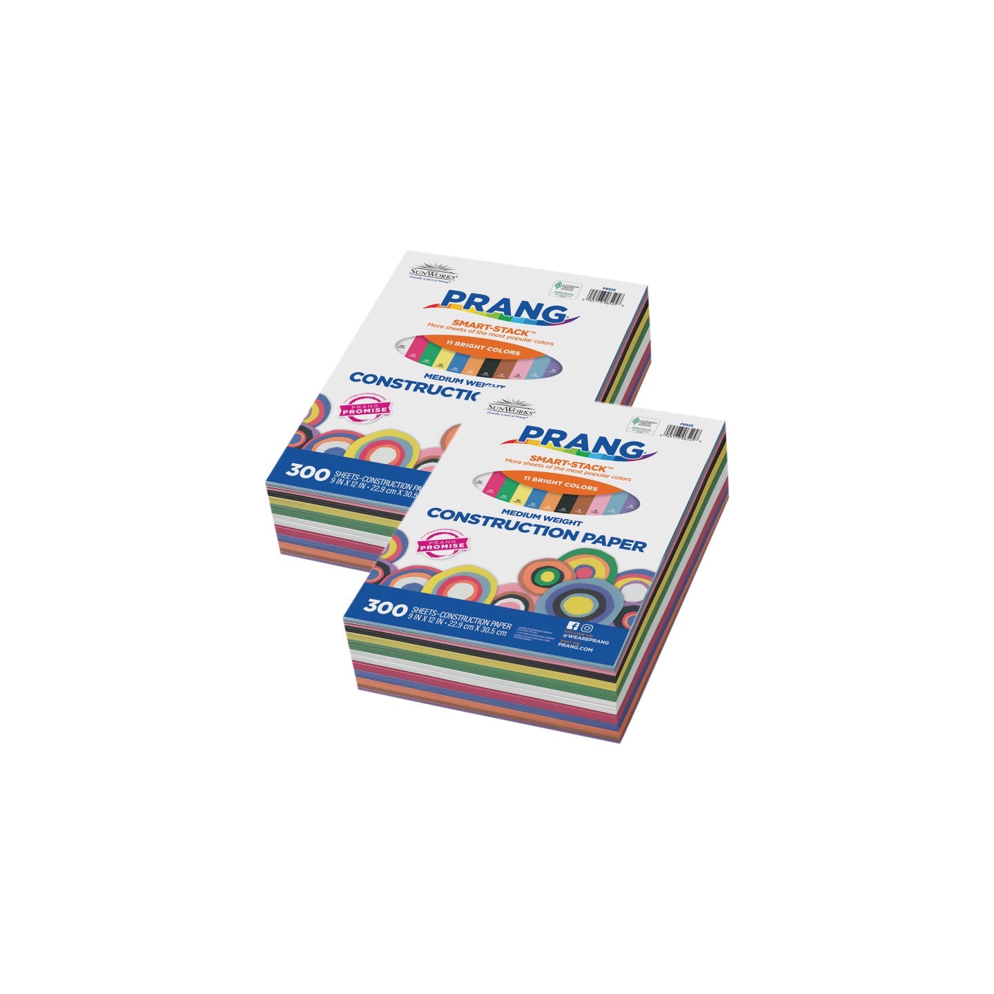 Prang® Construction Paper Smart Stack™ 11 Colors, 11 Assorted Colors, 9" x 12", 300 Sheets Per Pack, 2 Packs