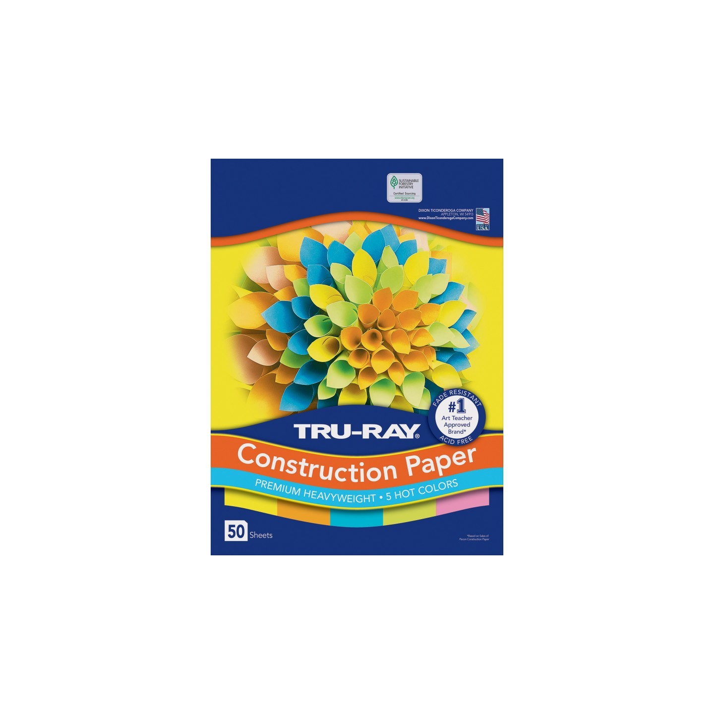 Tru-Ray® Construction Paper, Heavyweight, 5 Assorted Hot Colors, 9" x 12", 50 Sheets