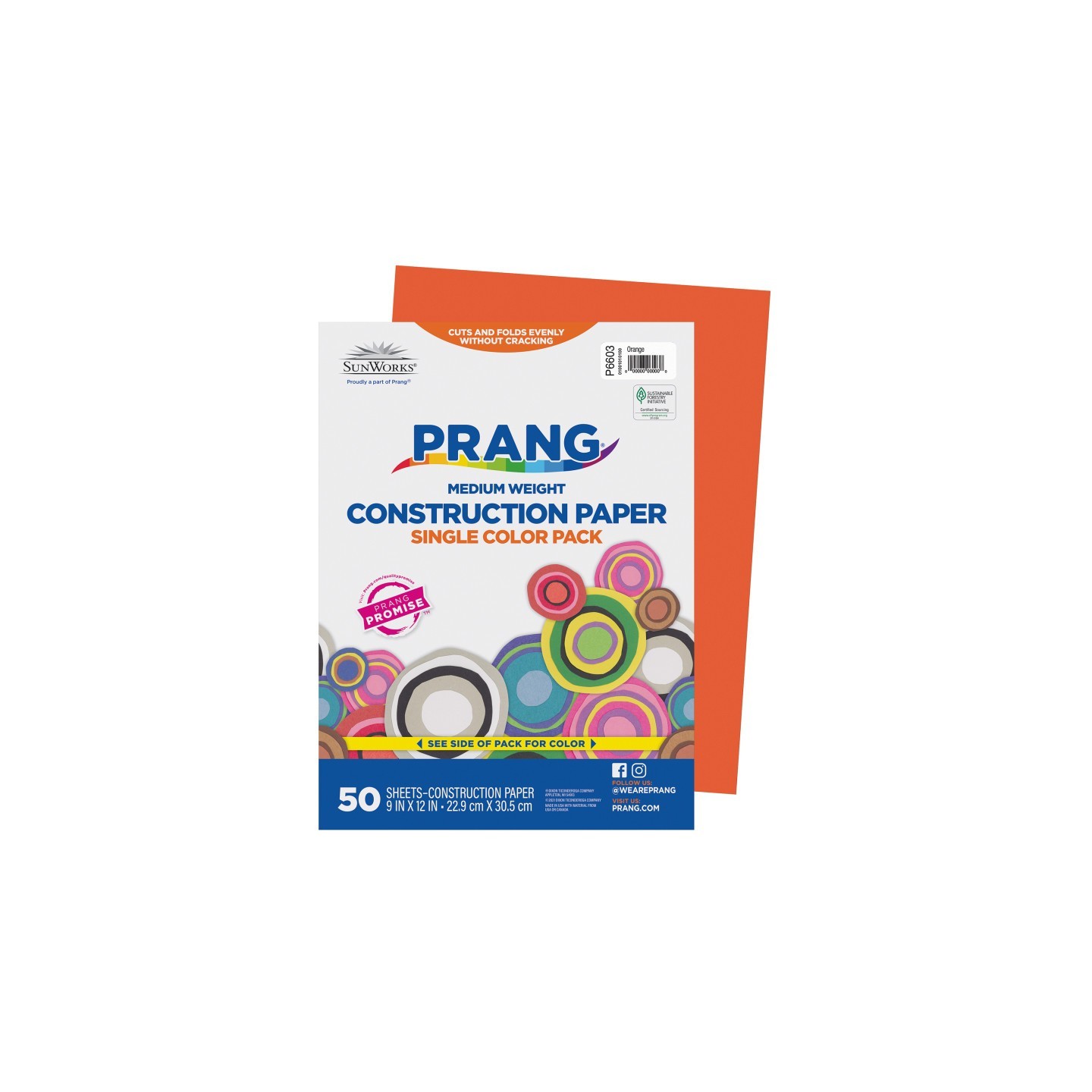 Prang® Construction Paper, Medium Weight, Orange, 9" x 12", 50 Sheets