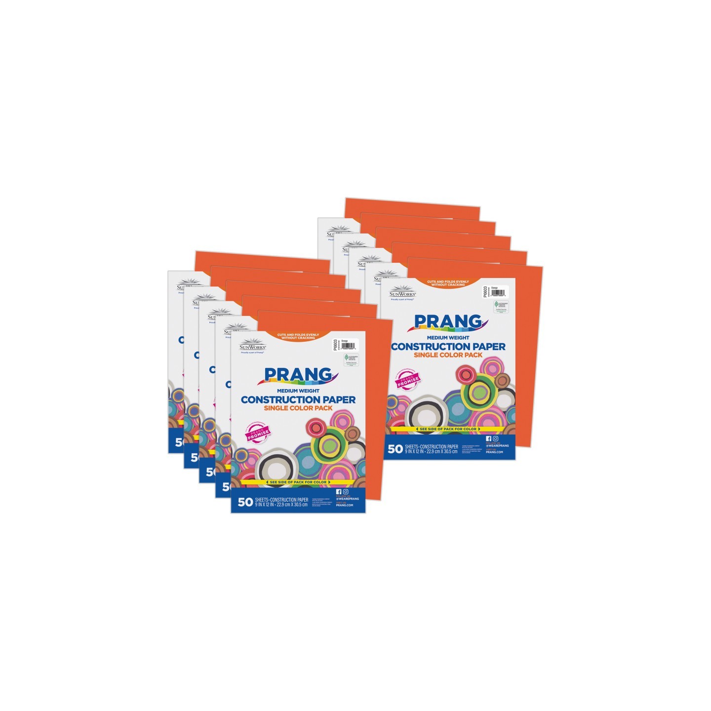Prang® Construction Paper, Medium Weight, Orange, 9" x 12", 50 Sheets Per Pack, 10 Packs