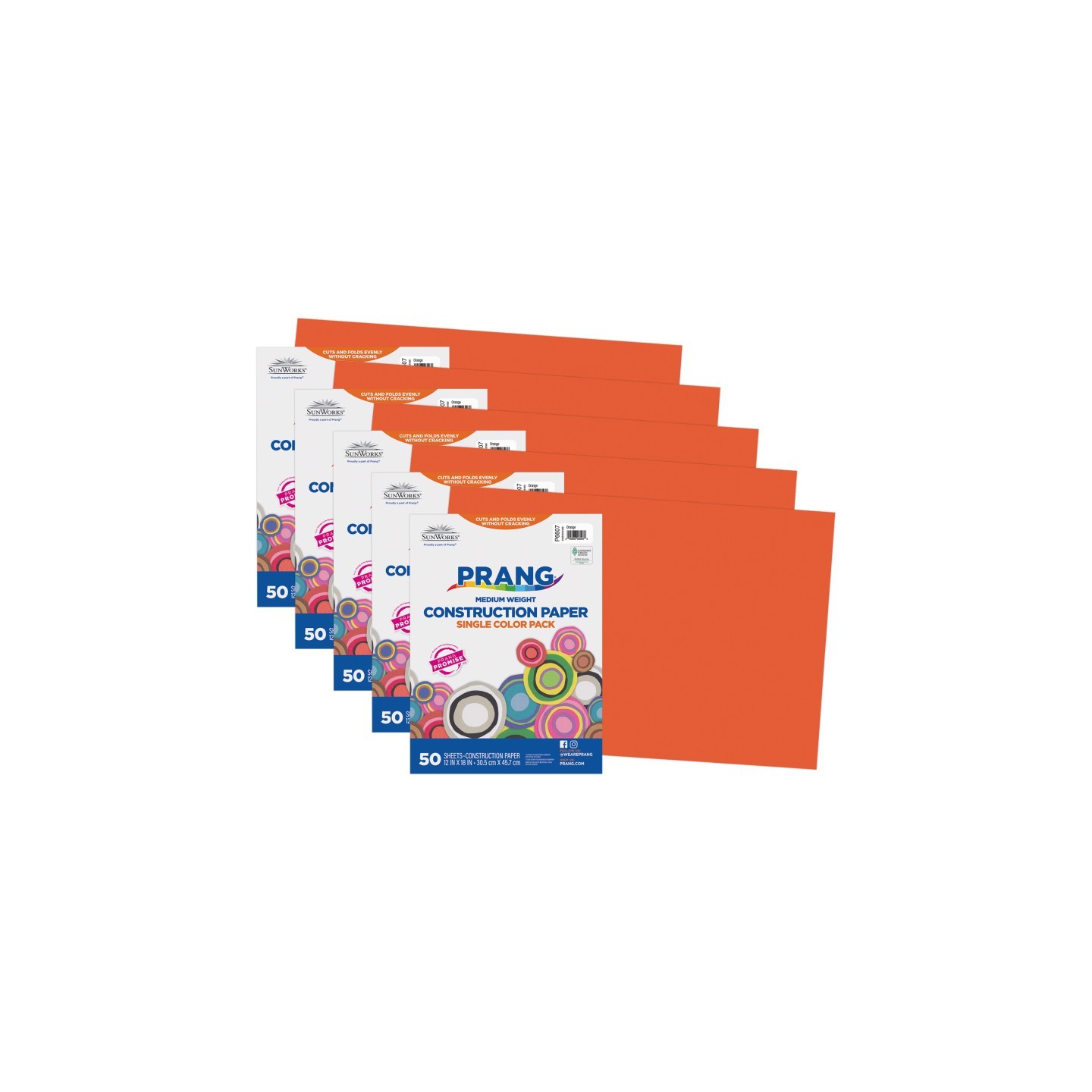 Prang® Construction Paper, Medium Weight, Orange, 12" x 18", 50 Sheets Per Pack, 5 Packs