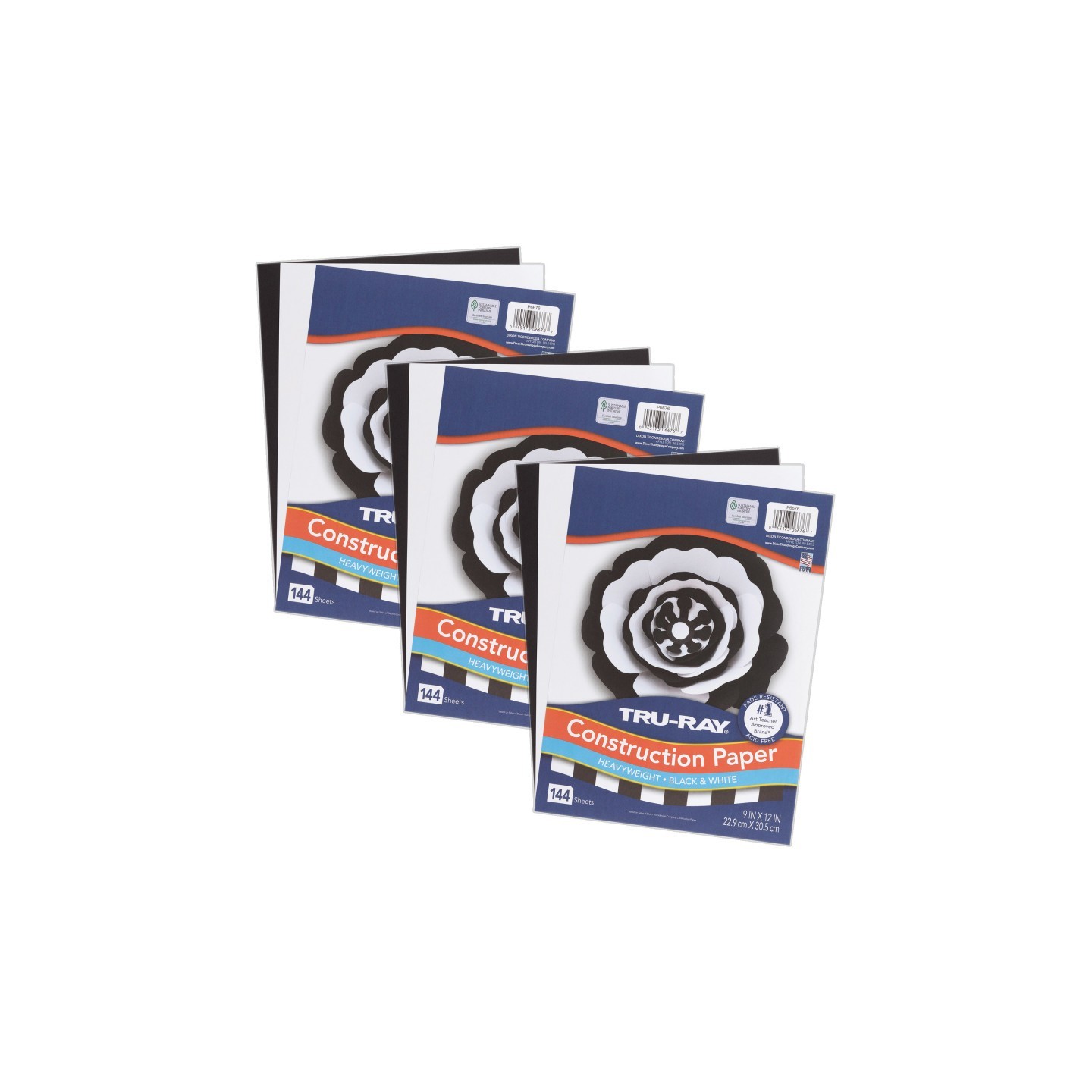 Tru-Ray® Premium Construction Paper, Heavyweight, Black & White, 9" x 12", 144 Sheets Per Pack, 3 Packs