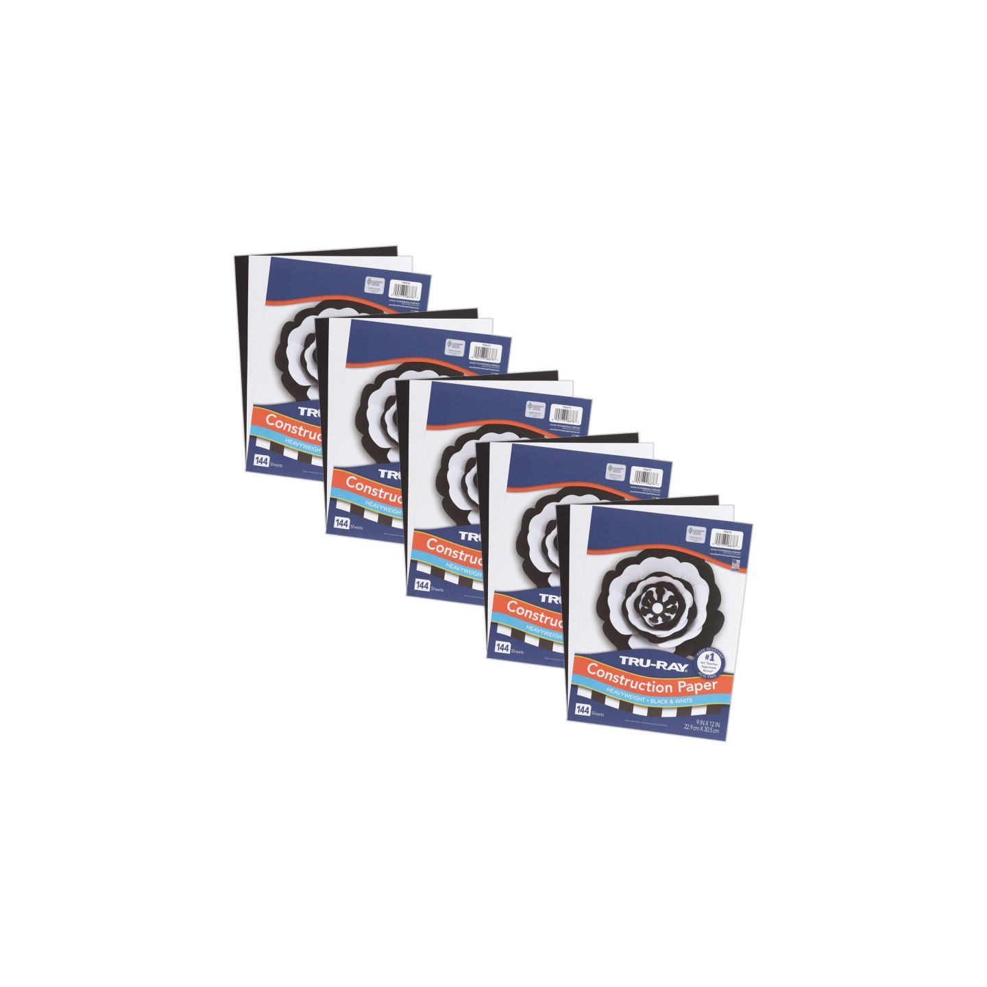Tru-Ray® Premium Construction Paper, Heavyweight, Black & White, 9" x 12", 144 Sheets Per Pack, 5 Packs