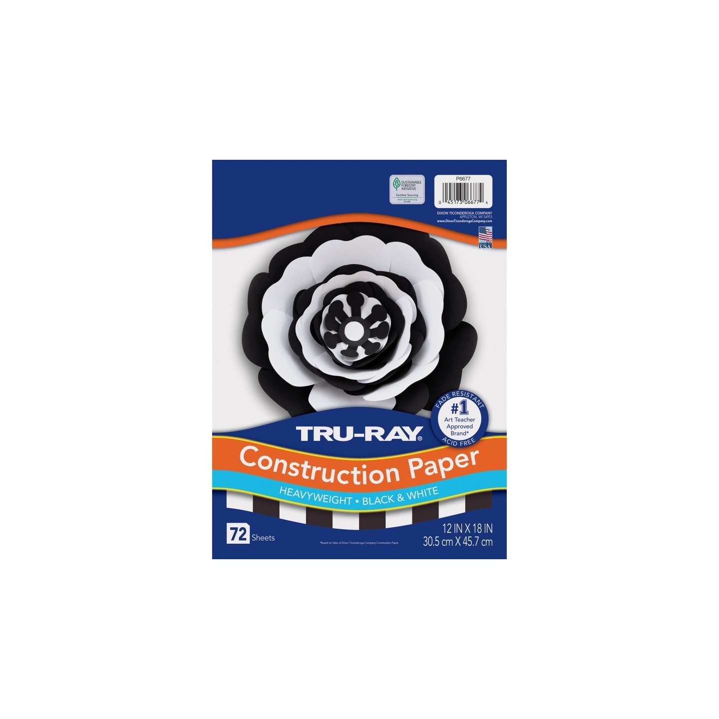 Tru-Ray® Premium Construction Paper, Heavyweight, Black & White, 12" x 18", 72 Sheets