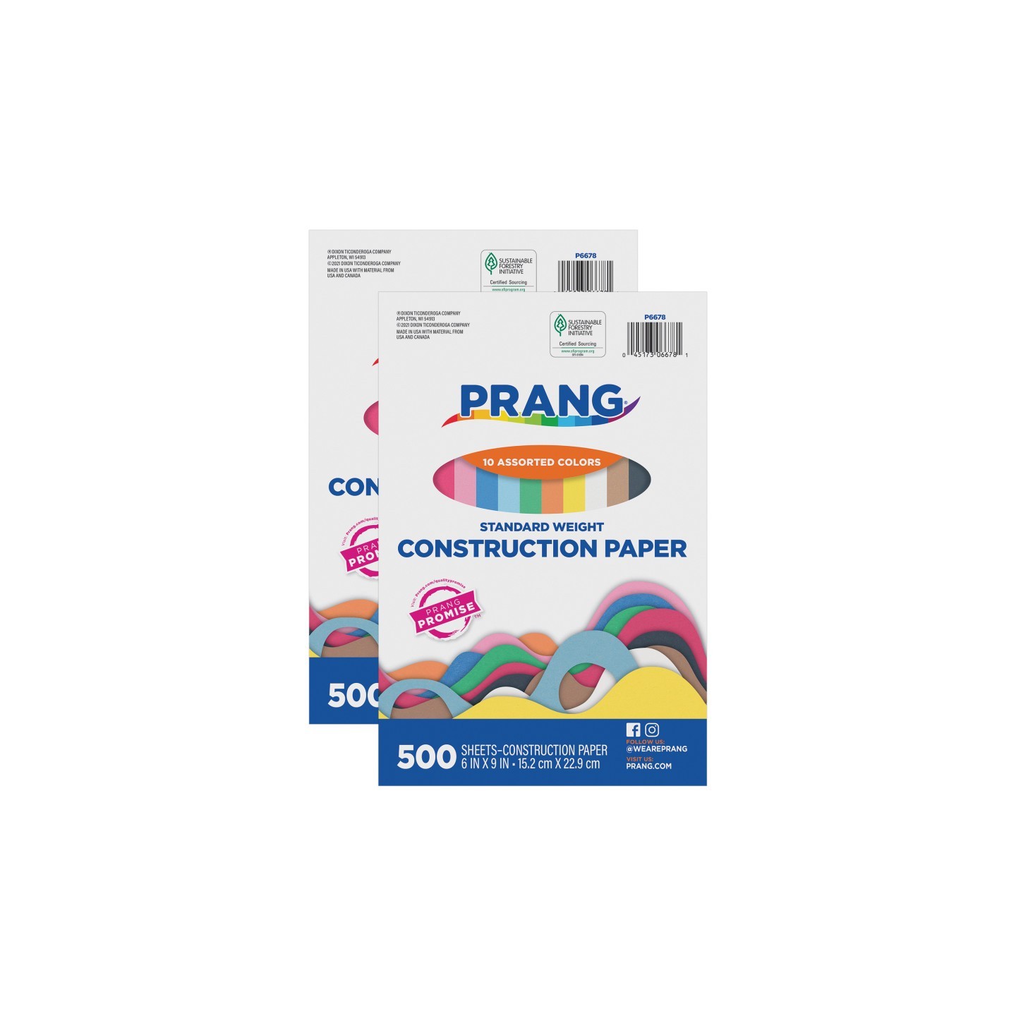 Prang® Construction Paper, Standard Weight, 10 Assorted Colors, 6" x 9", 500 Sheets Per Pack, 2 Packs