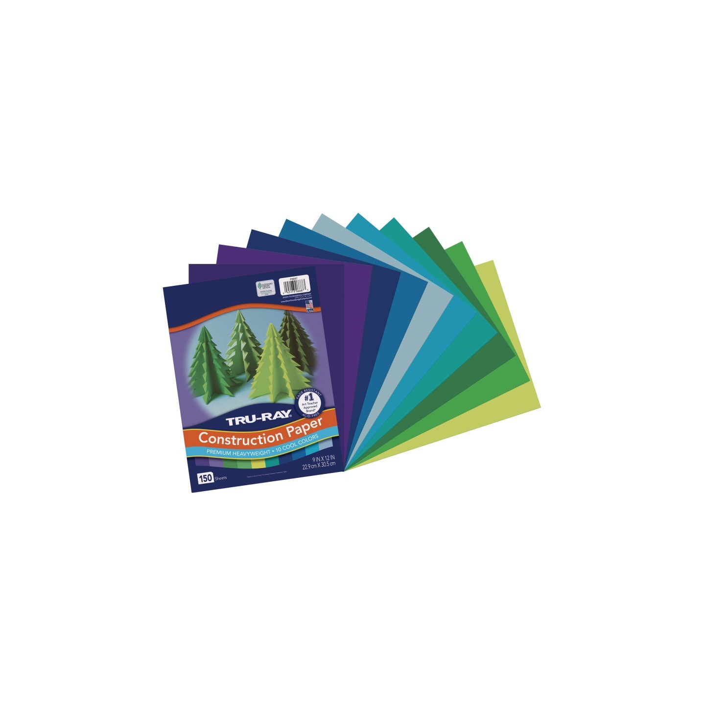 Tru-Ray® Construction Paper, Heavyweight, Cool Assorted, 9" x 12", 150 Sheets