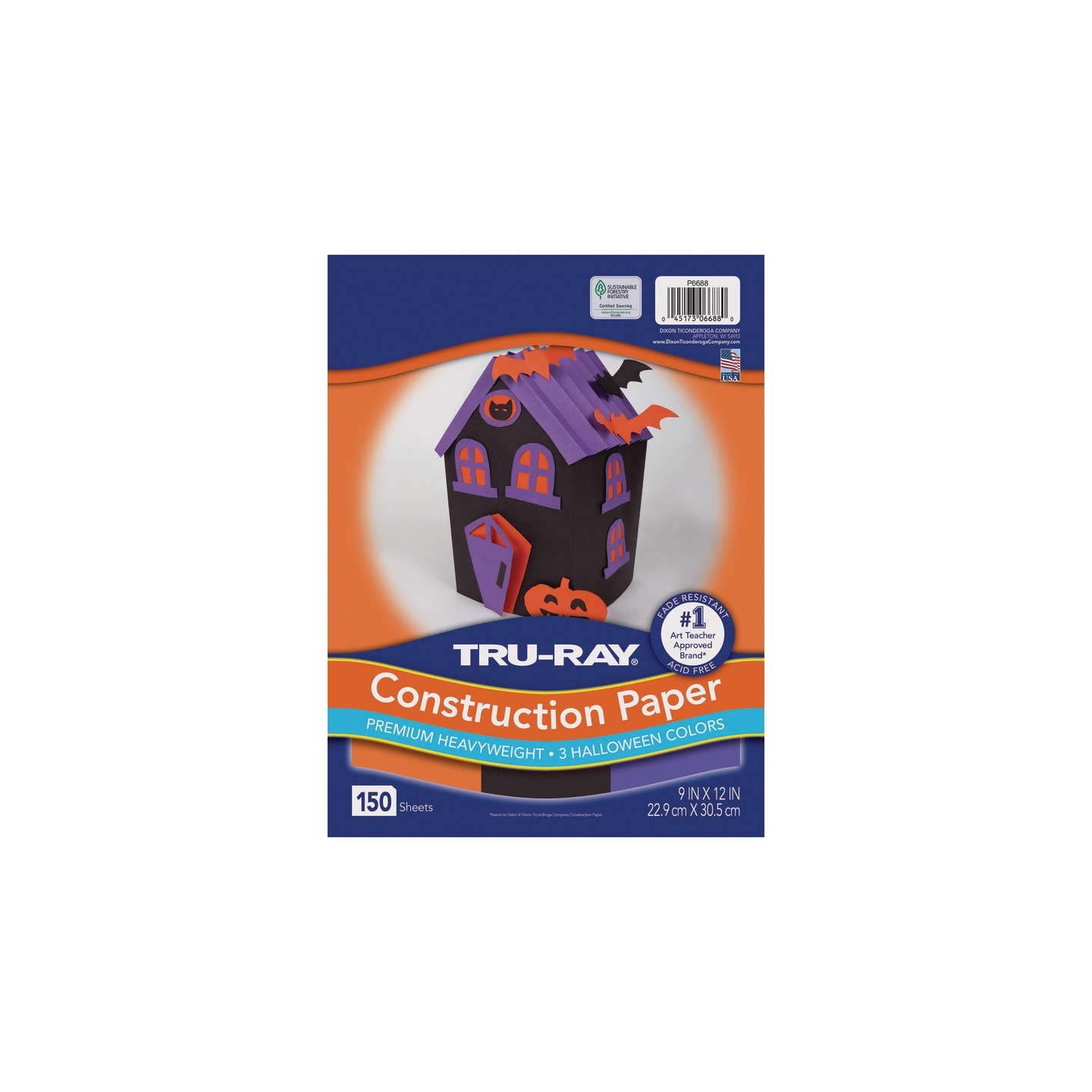 Tru-Ray® Construction Paper, Heavyweight, Halloween Assortment, Black, Orange, Purple, 9" x 12", 150 sheets