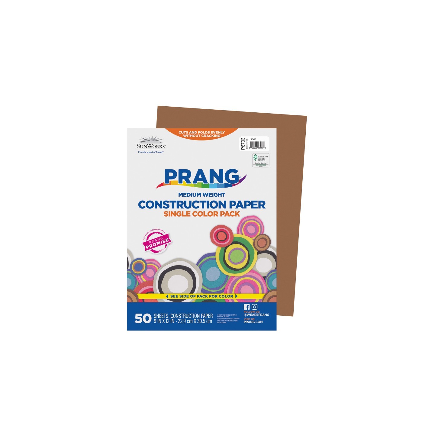 Prang® Construction Paper, Medium Weight, Brown, 9" x 12", 50 Sheets