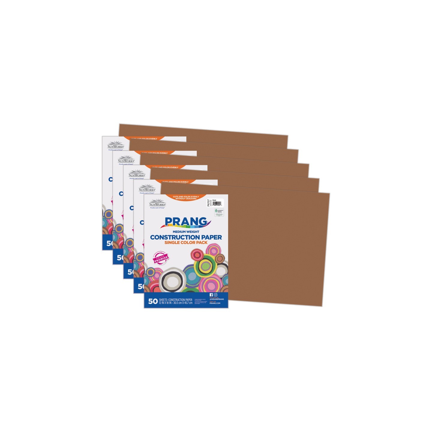 Prang® Construction Paper, Medium Weight, Brown, 12" x 18", 50 Sheets Per Pack, 5 Packs