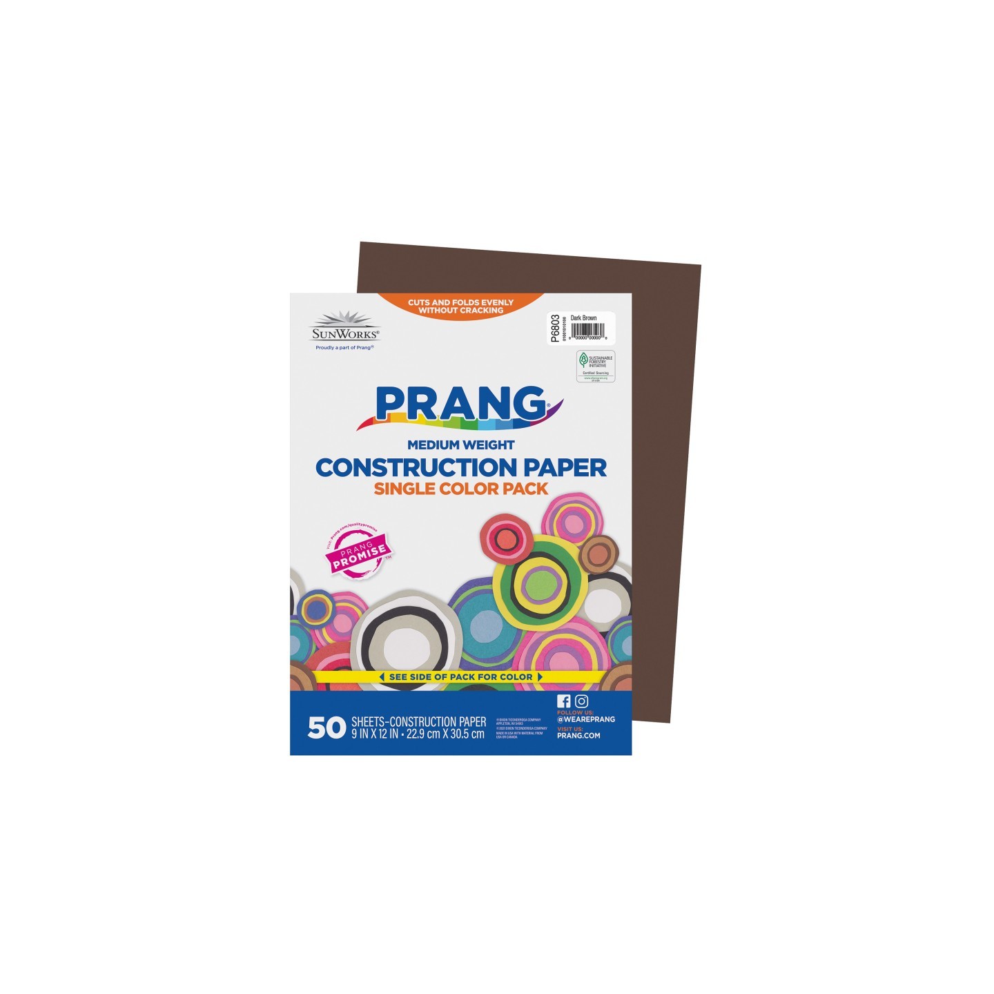 Prang® Construction Paper, Medium Weight, Dark Brown, 9" x 12", 50 Sheets