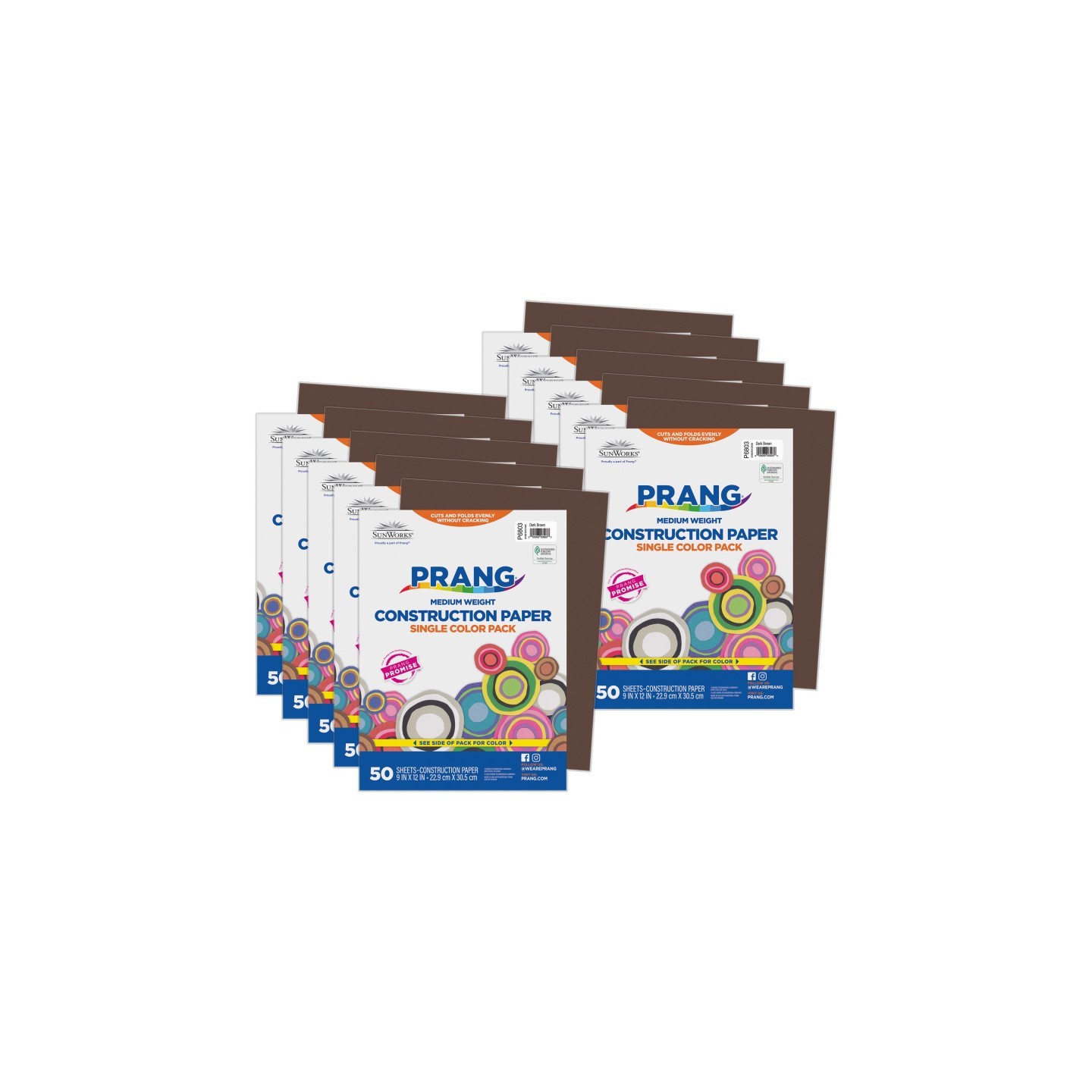 Prang® Construction Paper, Medium Weight, Dark Brown, 9" x 12", 50 Sheets Per Pack, 10 Packs
