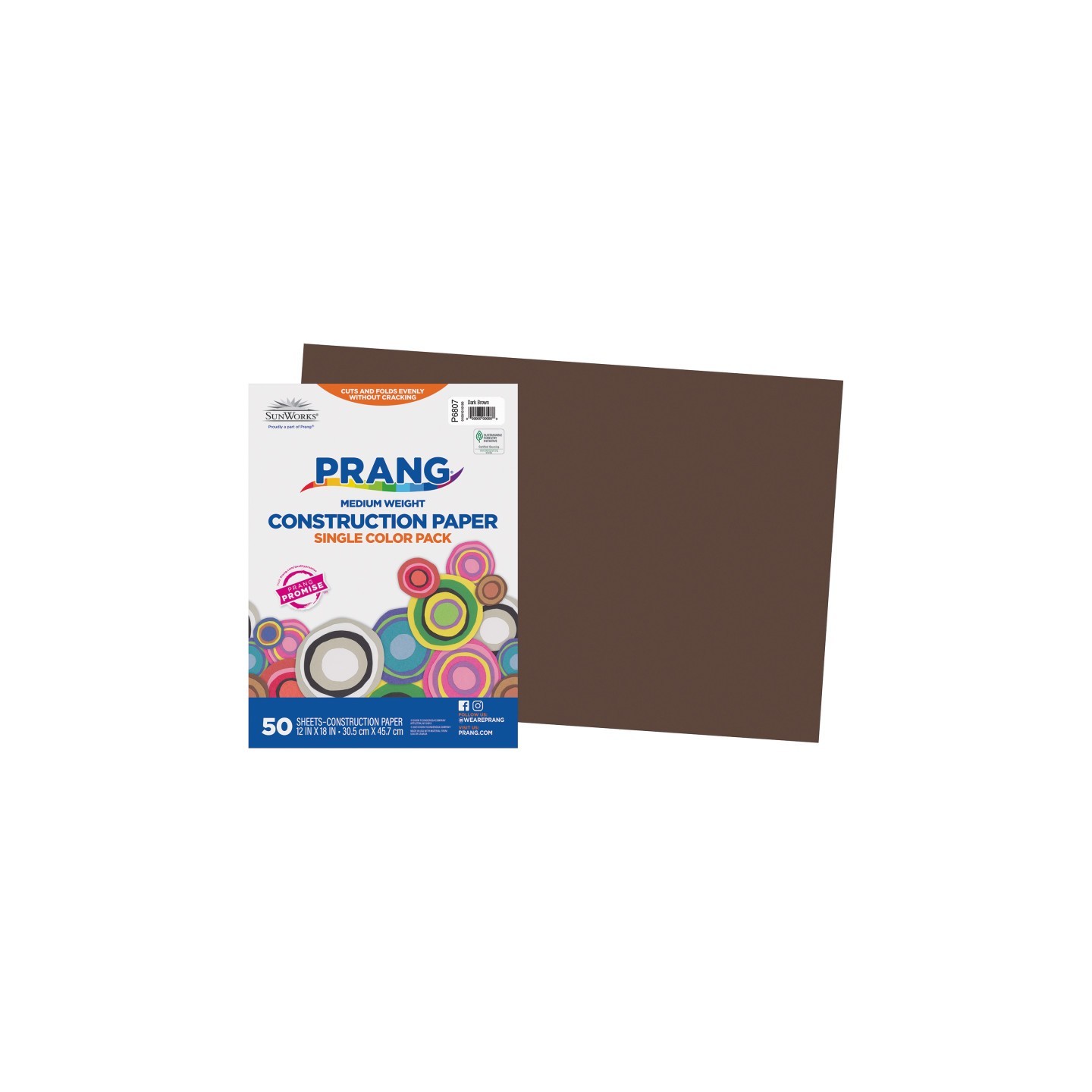 Prang® Construction Paper, Medium Weight, Dark Brown, 12" x 18", 50 Sheets