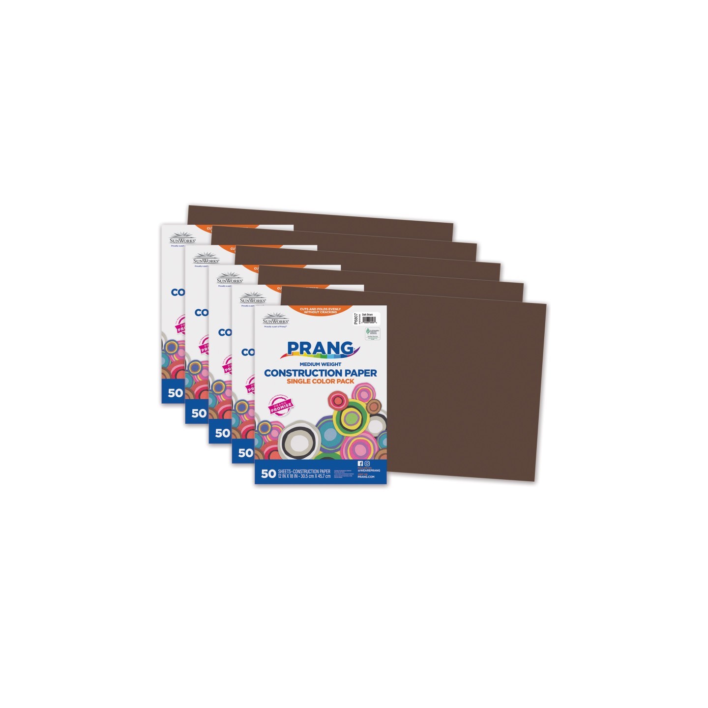 Prang® Construction Paper, Medium Weight, Dark Brown, 12" x 18", 50 Sheets Per Pack, 5 Packs