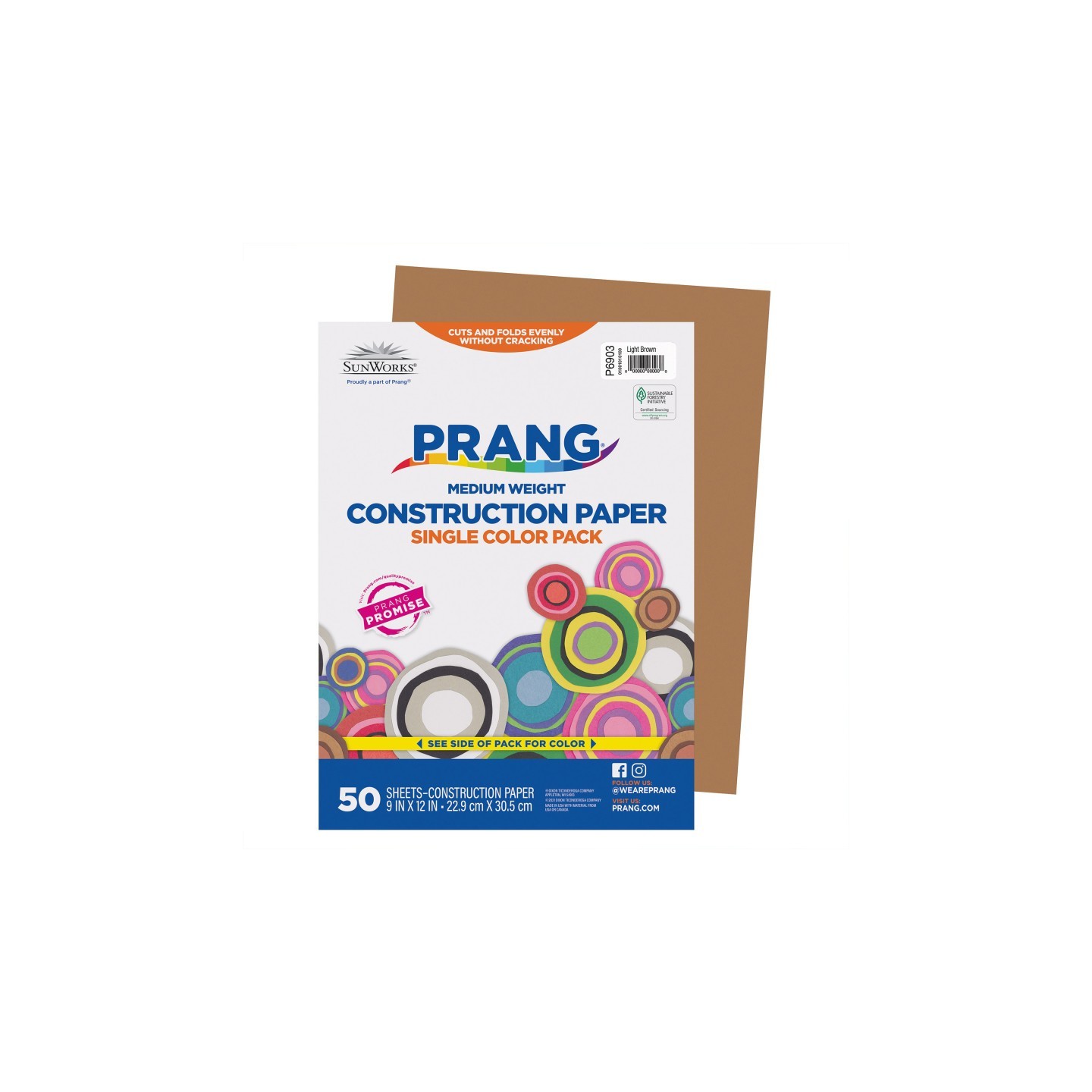 Prang® Construction Paper, Medium Weight, Light Brown, 9" x 12", 50 Sheets