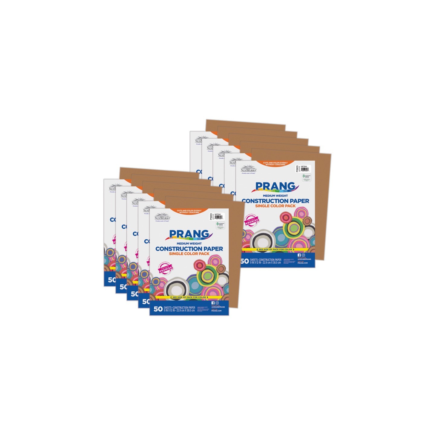 Prang® Construction Paper, Medium Weight, Light Brown, 9" x 12", 50 Sheets Per Pack, 10 Packs