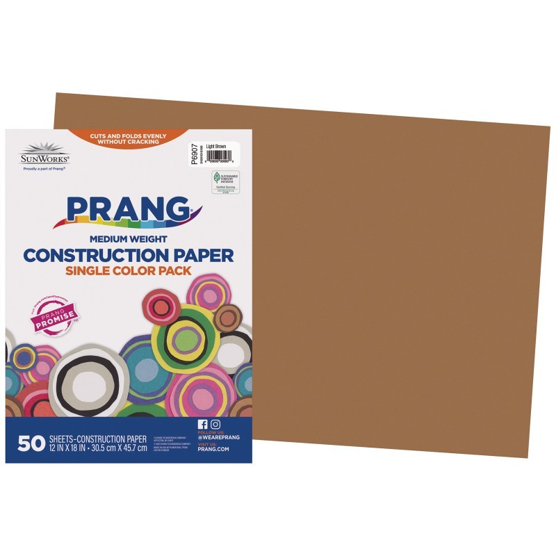 Prang® Construction Paper, Medium Weight, Light Brown, 12" x 18", 50 Sheets