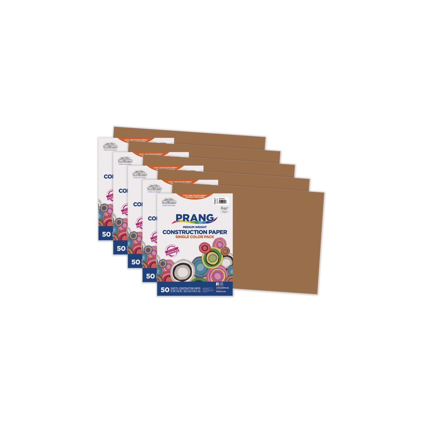 Prang® Construction Paper, Medium Weight, Light Brown, 12" x 18", 50 Sheets Per Pack, 5 Packs
