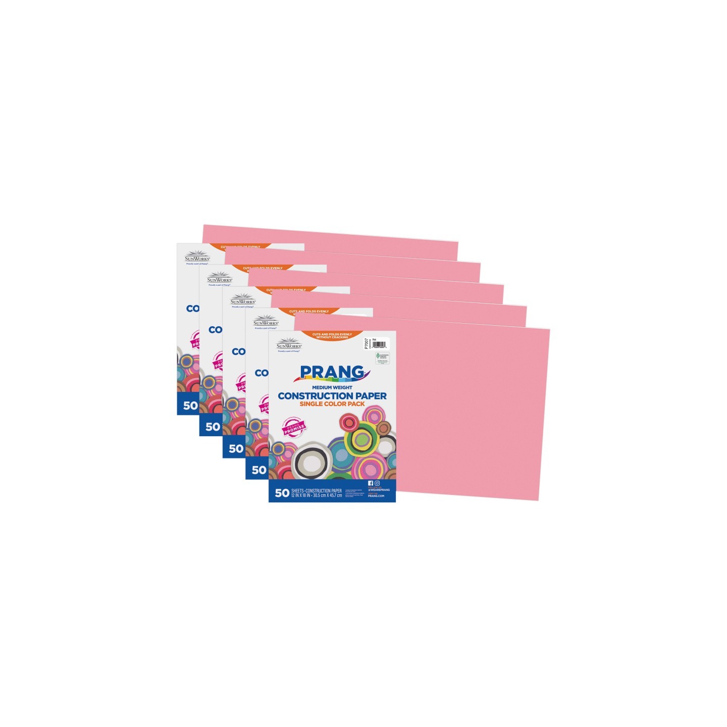 Prang® Construction Paper, Medium Weight, Pink, 12" x 18", 50 Sheets Per Pack, 5 Packs