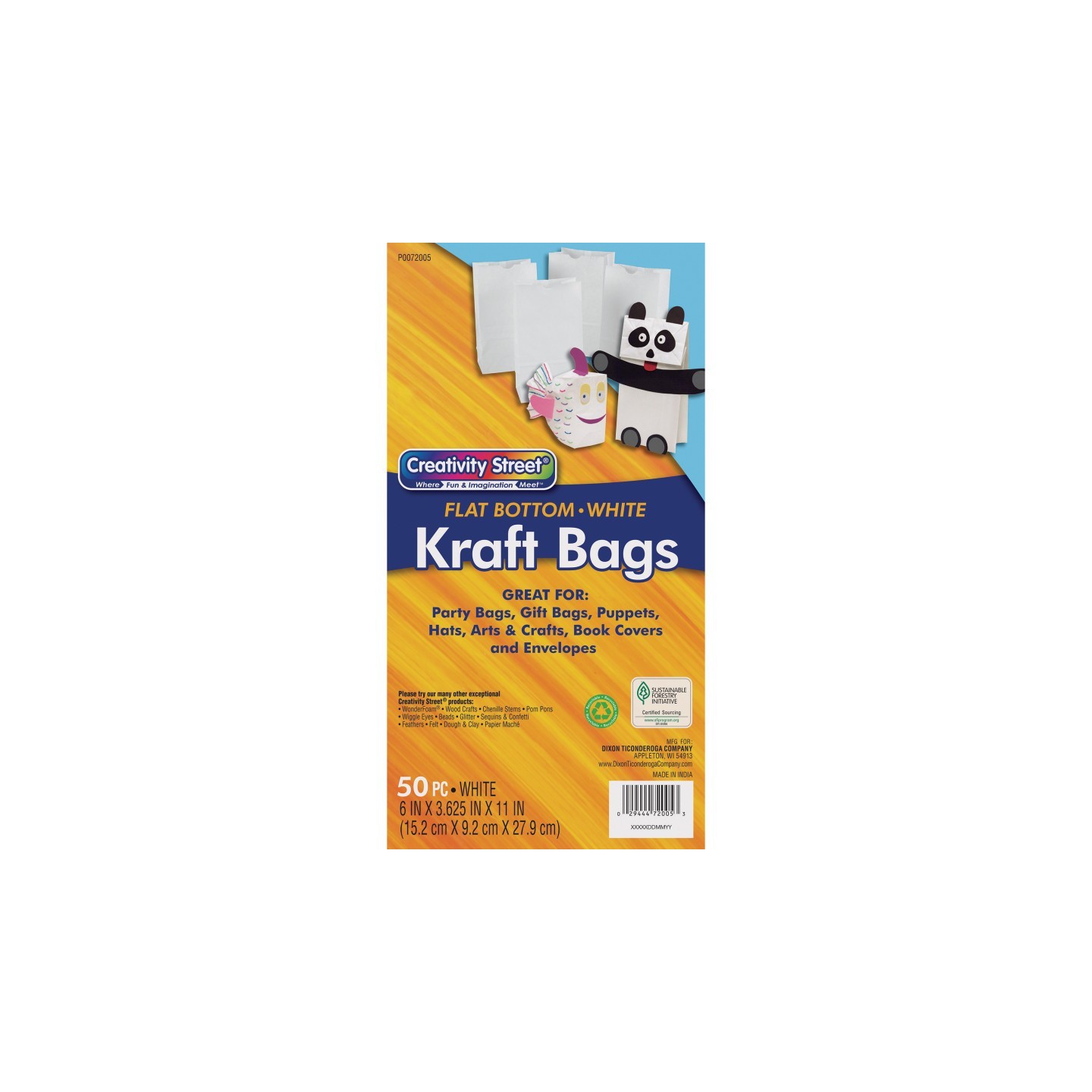 Creativity Street® Kraft Bag, White, 6" x 3-5/8" x 11", 50 Bags