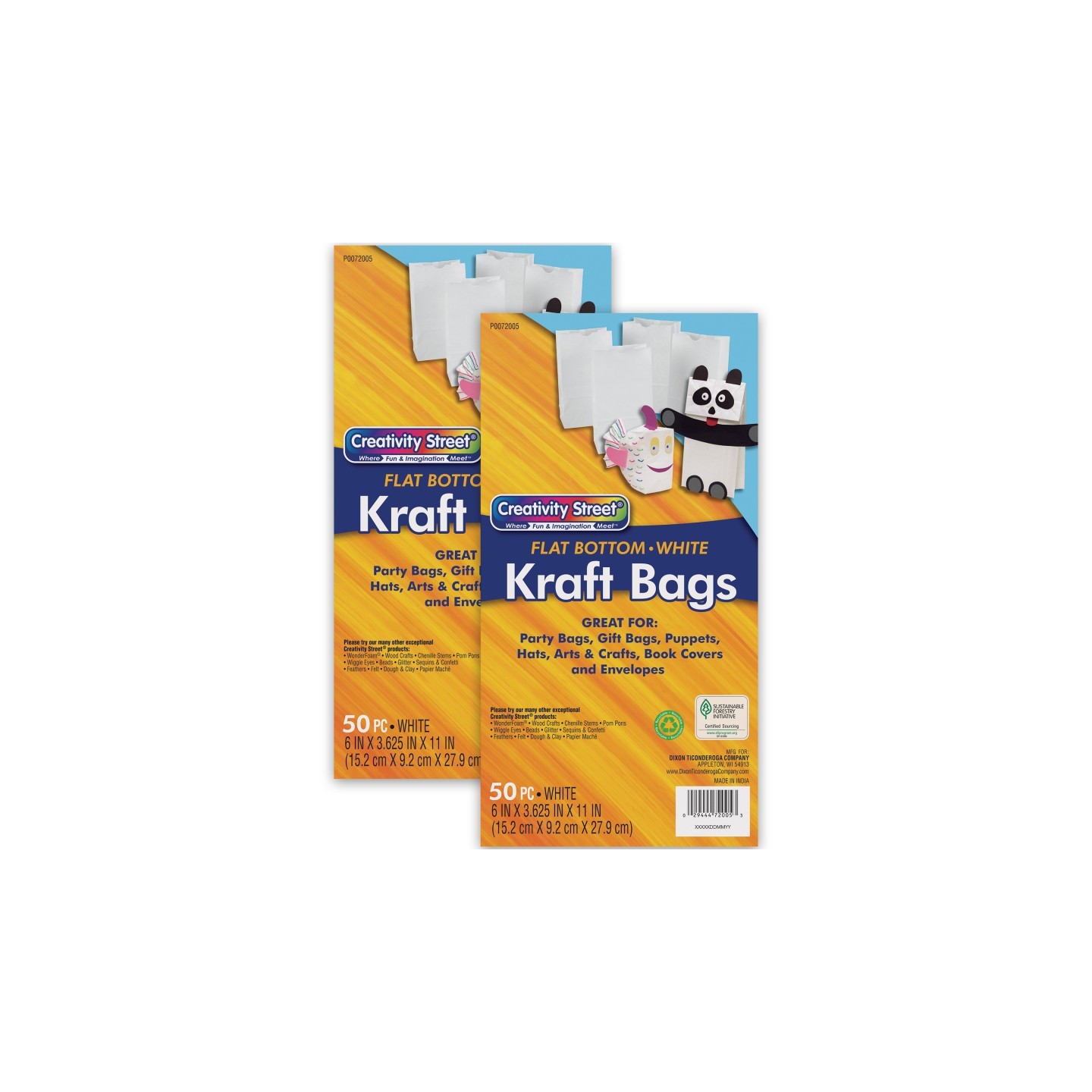 Creativity Street® Kraft Bag, White, 6" x 3-5/8" x 11", 50 Per Pack, 2 Packs