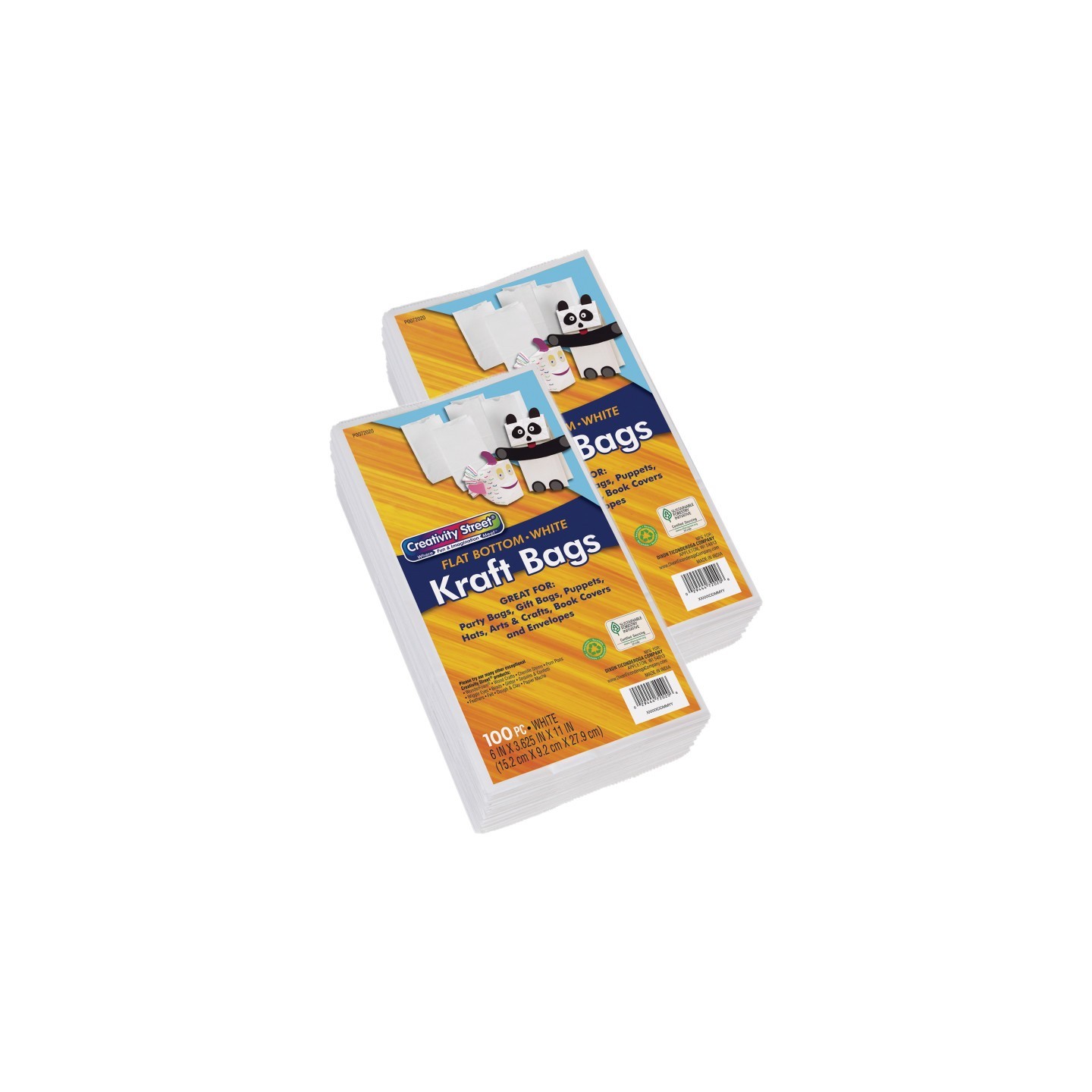 Creativity Street® Kraft Bag, White, 6" x 3-5/8" x 11", 100 Bags Per Pack, 2 Packs