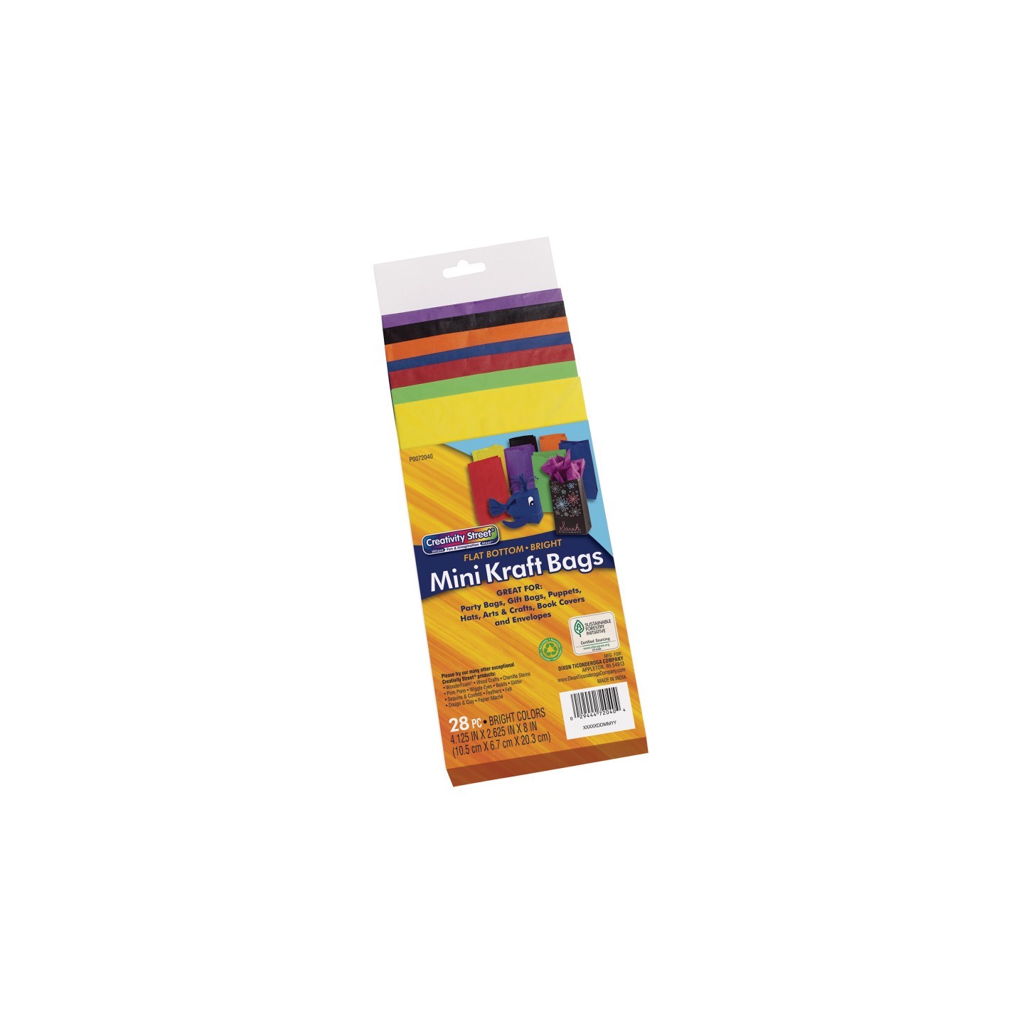 Creativity Street® Mini Kraft Bag, Assorted Bright Colors, 4-1/8" x 2-5/8" x 8", 28 Bags