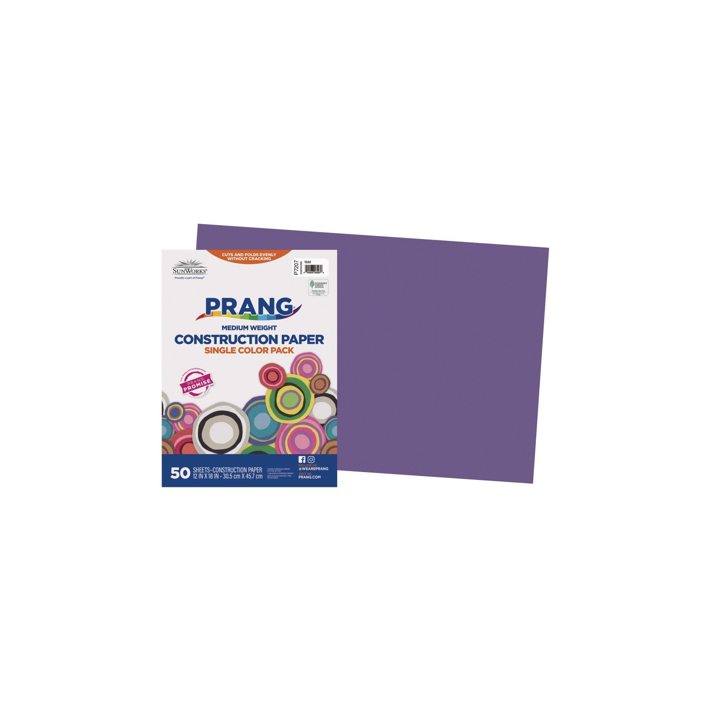 Prang® Construction Paper, Medium Weight, Violet, 12" x 18", 50 Sheets