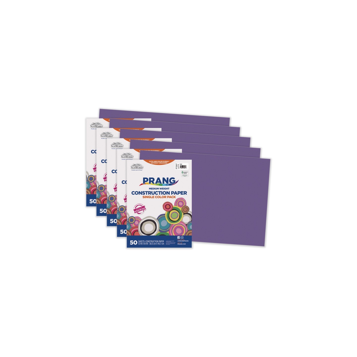 Prang® Construction Paper, Medium Weight, Violet, 12" x 18", 50 Sheets Per Pack, 5 Packs