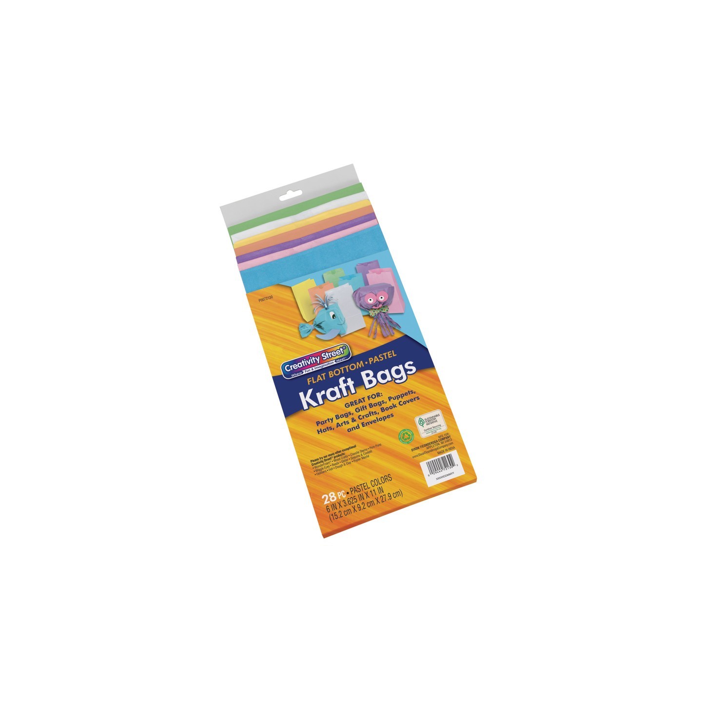 Creativity Street® Kraft Bag, Assorted Pastel Colors, 6" x 3-5/8" x 11", 28 Bags