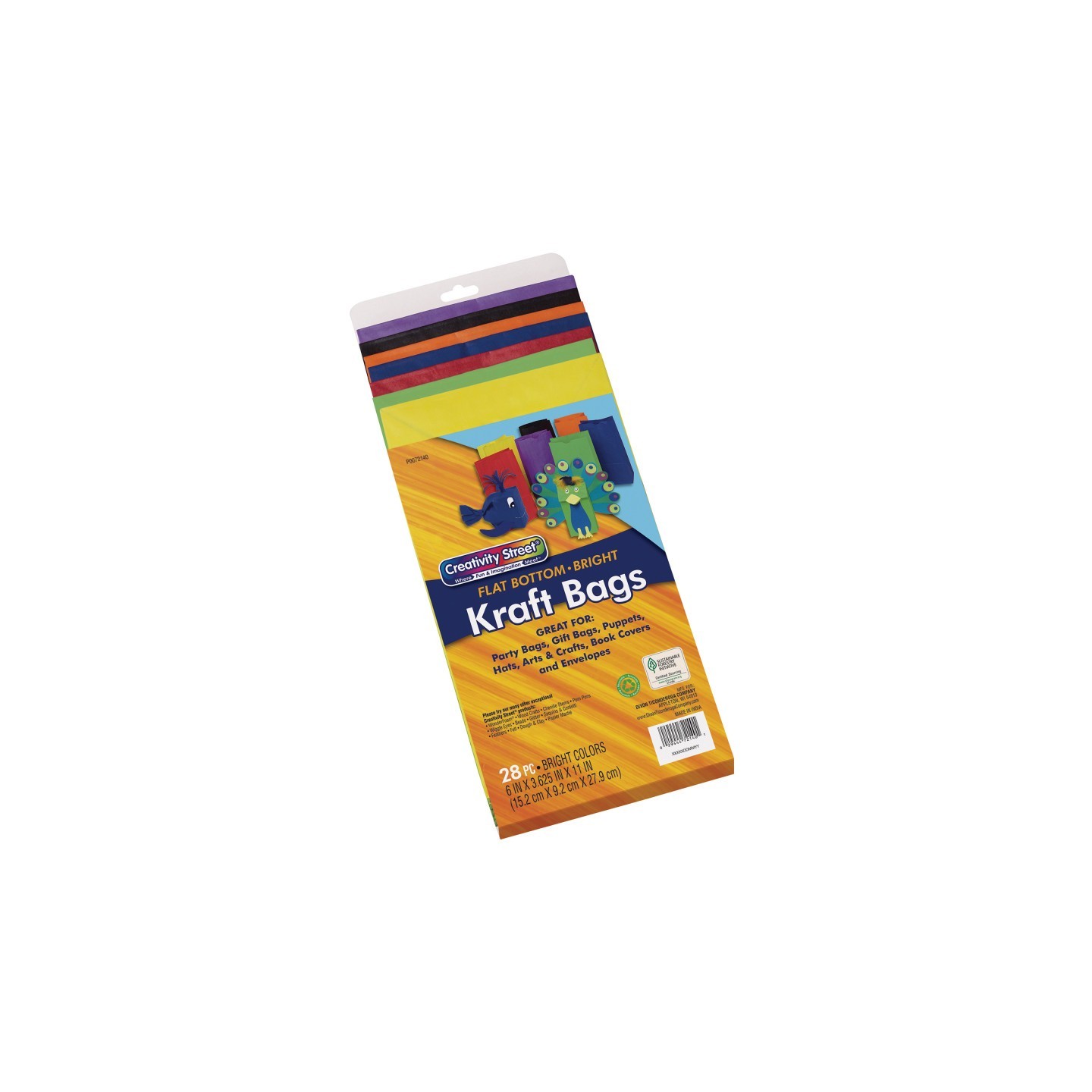 Creativity Street® Kraft Bag, Assorted Bright Colors, 6" x 3-5/8" x 11", 28 Bags