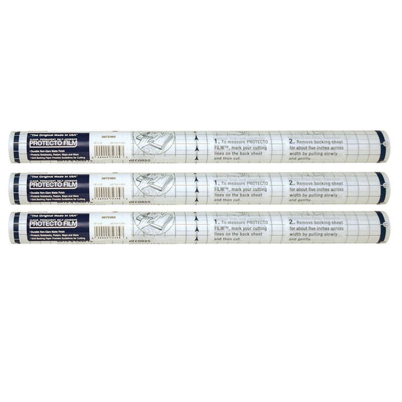 Pacon® Protecto Film™, Clear, Non-Glare Plastic, 18" x 10', 3 Rolls
