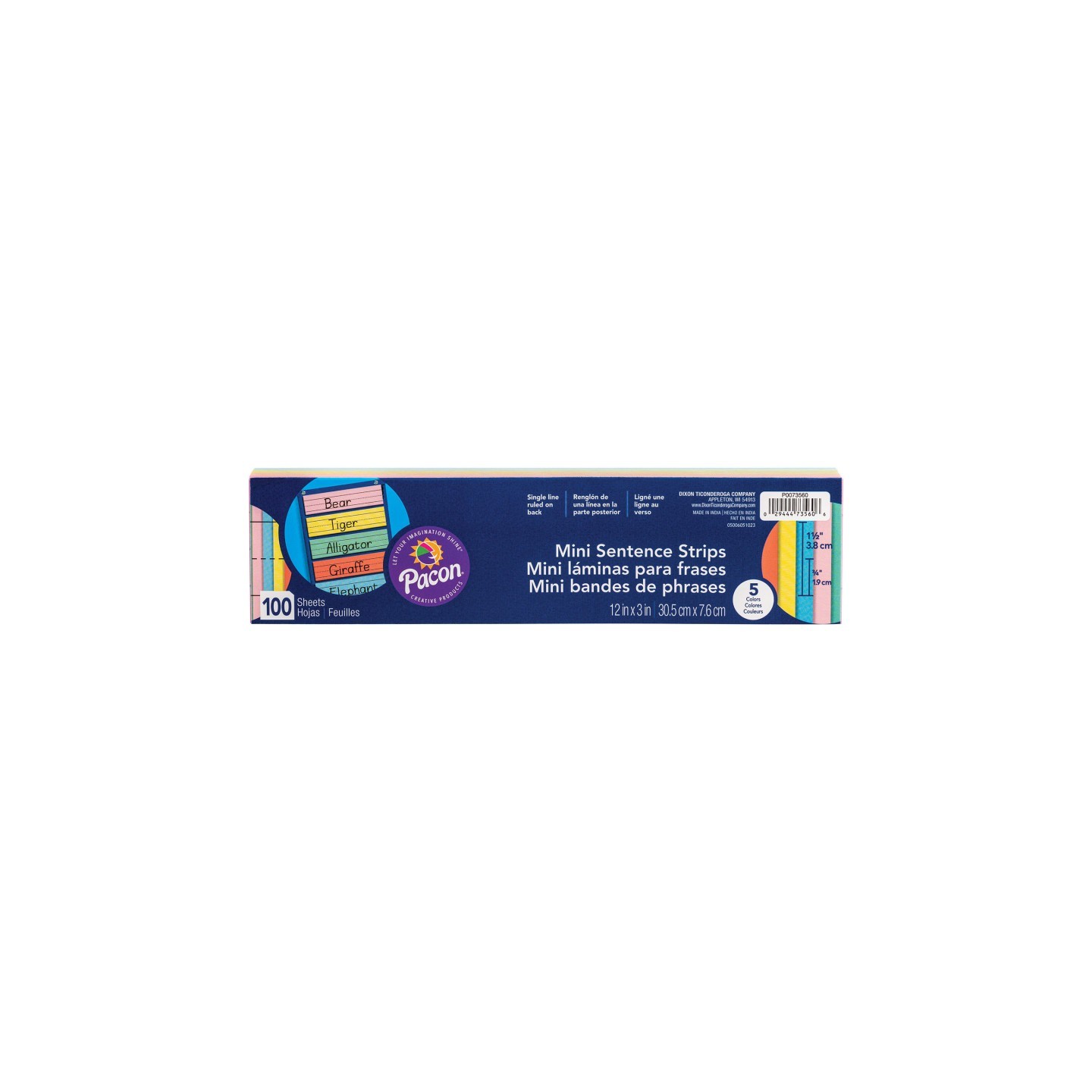 Pacon® Mini Sentence Strips, 5 Assorted Colors, 1-1/2" x 3/4" Ruled, 3" x 12", 100 Strips