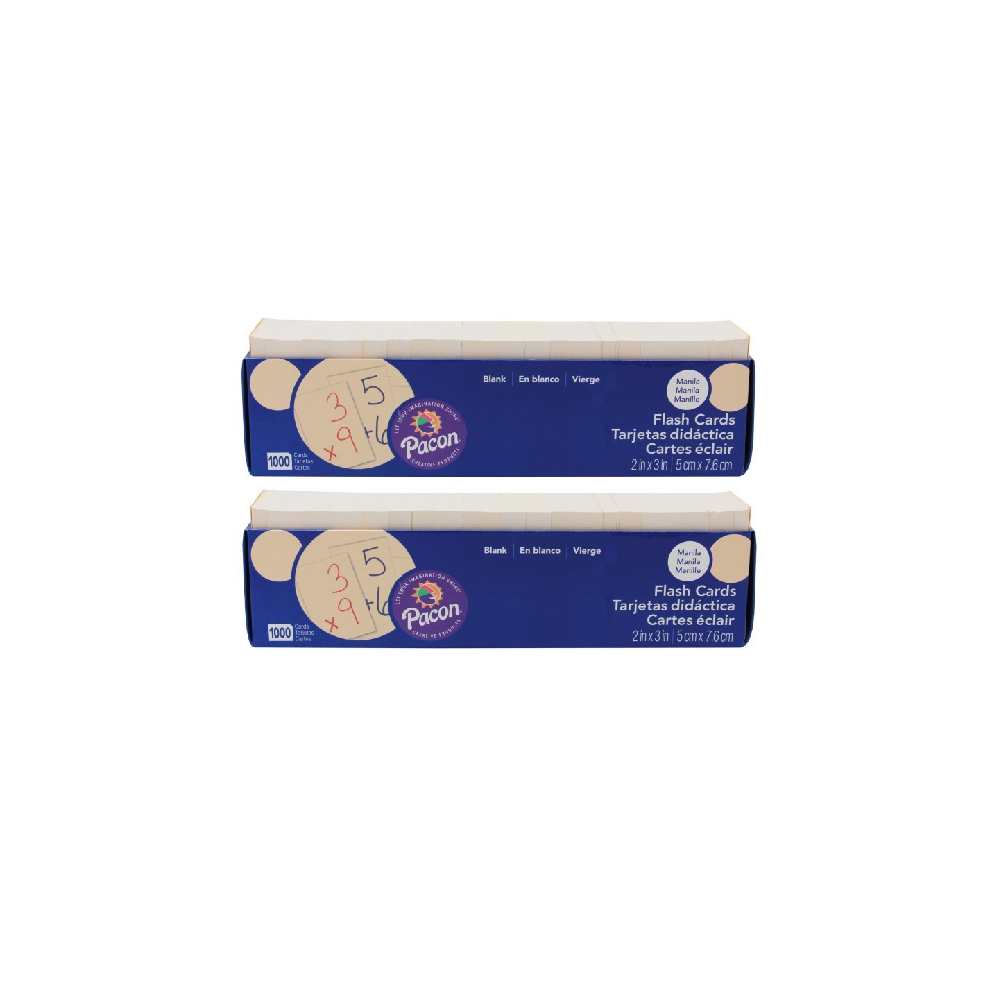 Pacon® Blank Flash Card Dispenser Box, Manila, Unruled 3" x 2", 1000 Cards Per Pack, 2 Packs
