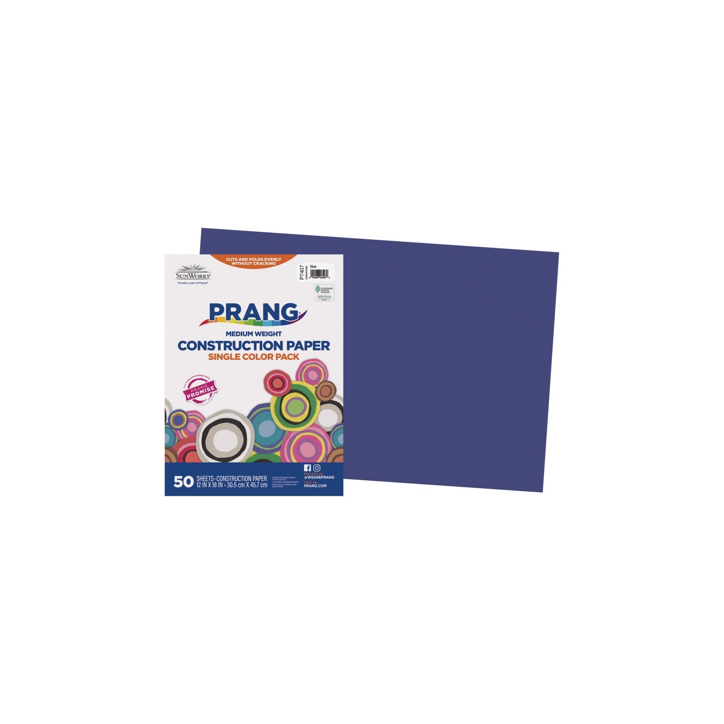 Prang® Construction Paper, Medium Weight, Blue, 12" x 18", 50 Sheets