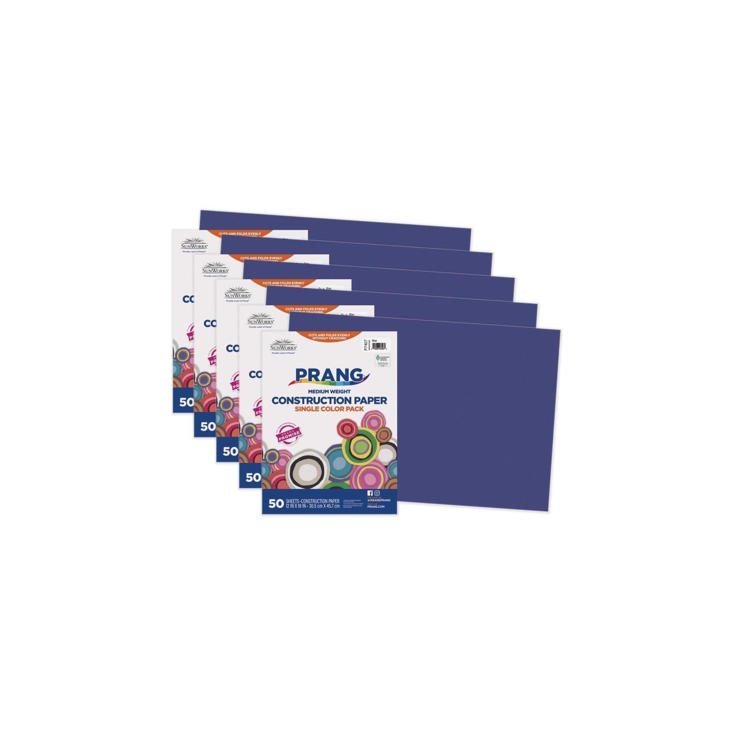 Prang® Construction Paper, Medium Weight, Blue, 12" x 18", 50 Sheets Per Pack, 5 Packs