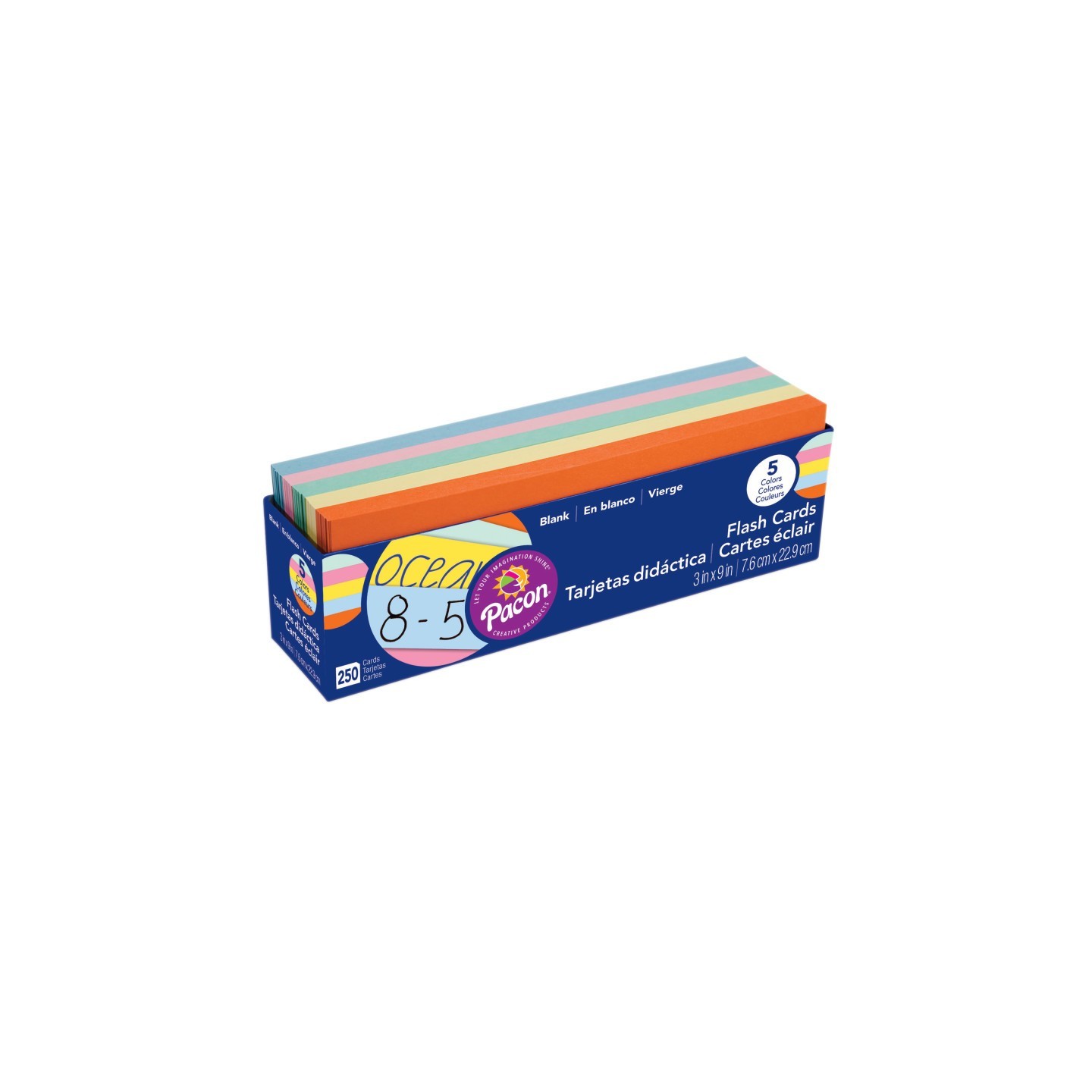 Pacon® Blank Flash Card Dispenser Box, 5 Assorted Colors, Unruled 3" x 9", 250 Cards