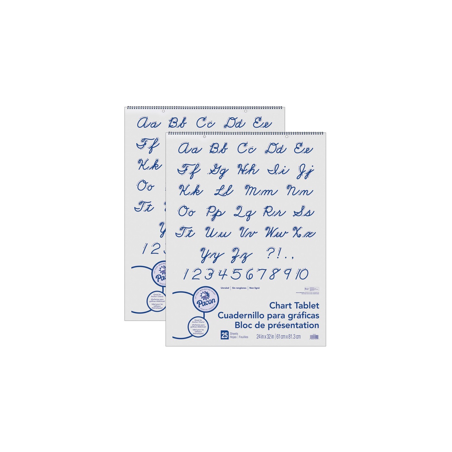 Pacon® Chart Tablet, Cursive Cover, Unruled 24" x 32", 25 Sheets, 2 Tablets